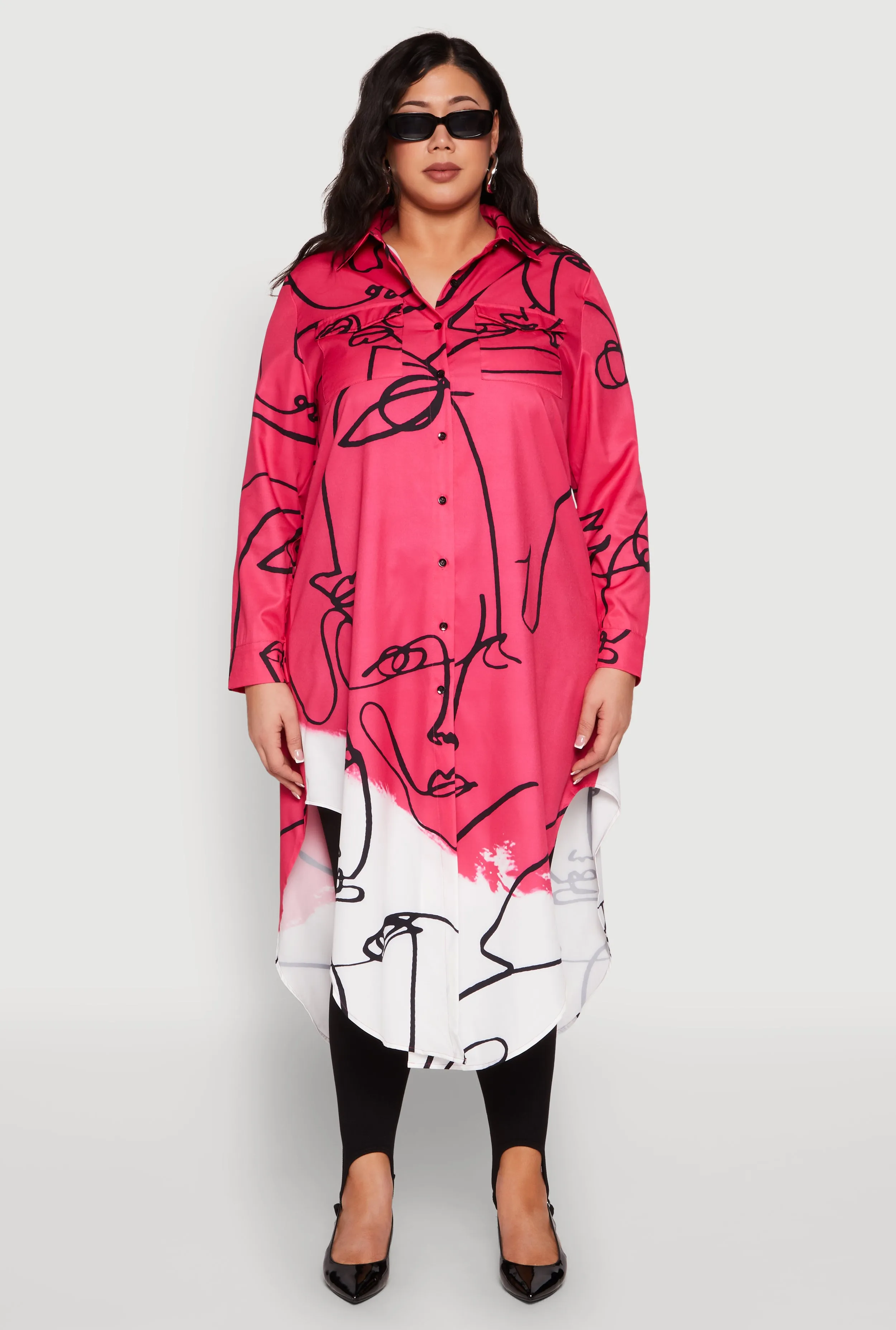 Plus Size Abstract Faces Button Front Maxi Top sold by Rainbow