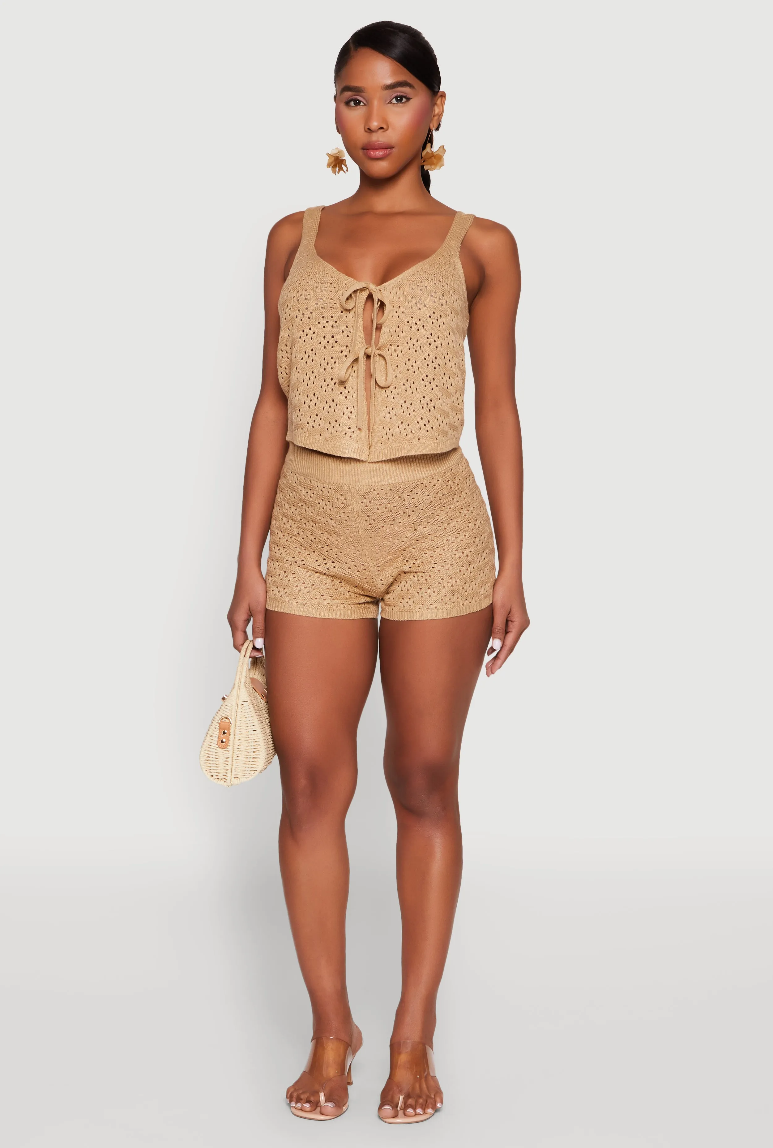 Almost Famous Pointelle Crochet Tie Front Top sold by Rainbow product image thumbnail 3