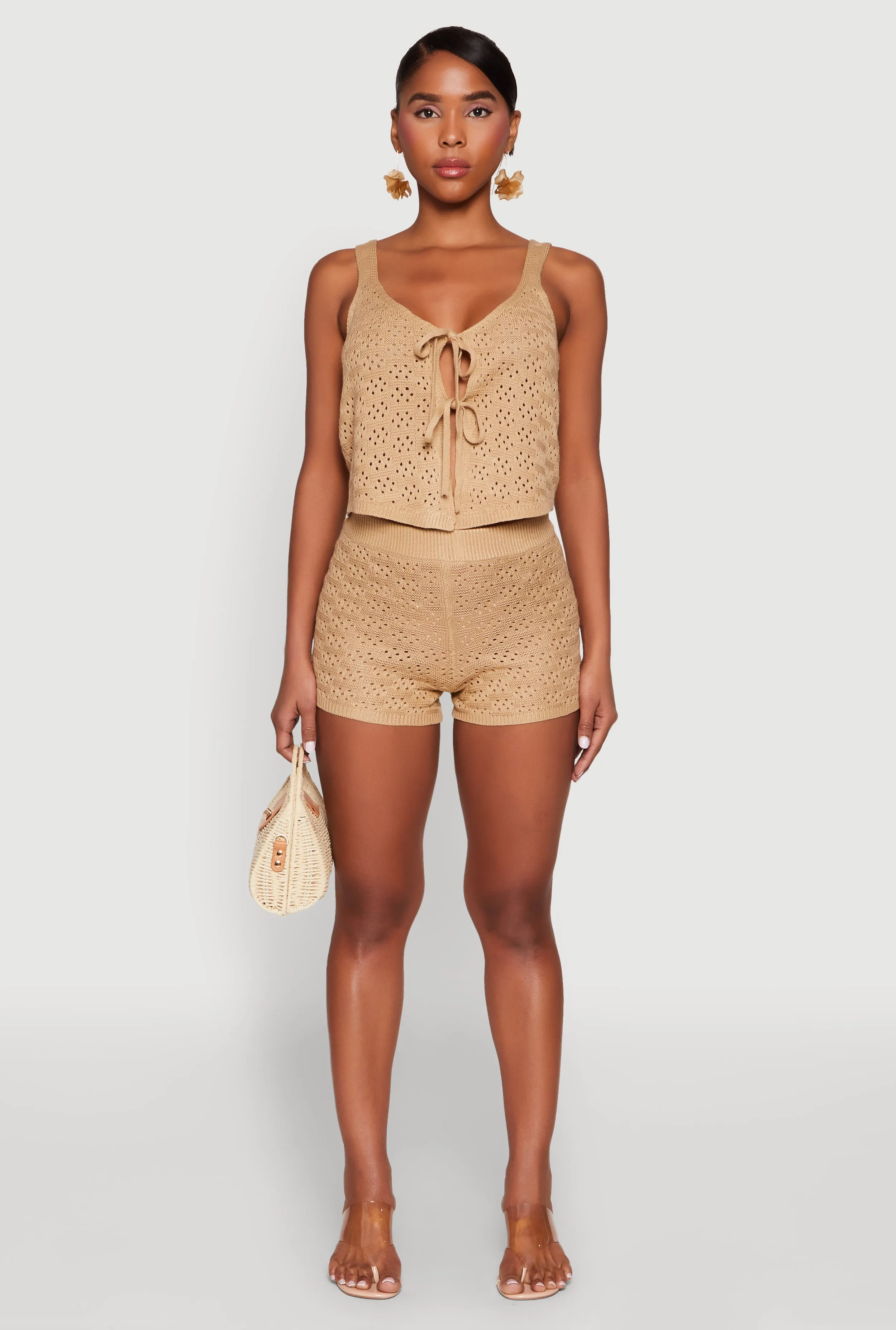 Almost Famous Pointelle Crochet Tie Front Top sold by Rainbow product image thumbnail 2