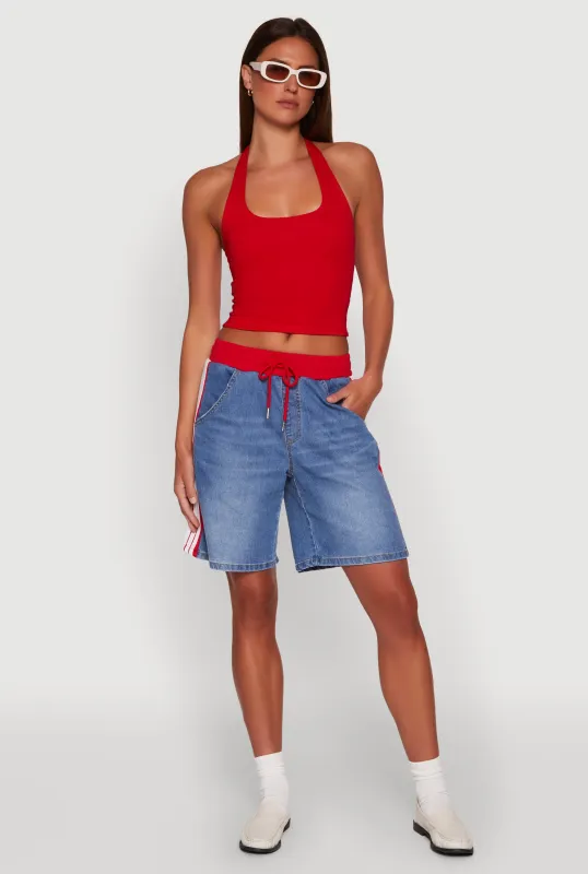 Almost Famous Varsity Stripe Side Waistband Jorts sold by Rainbow