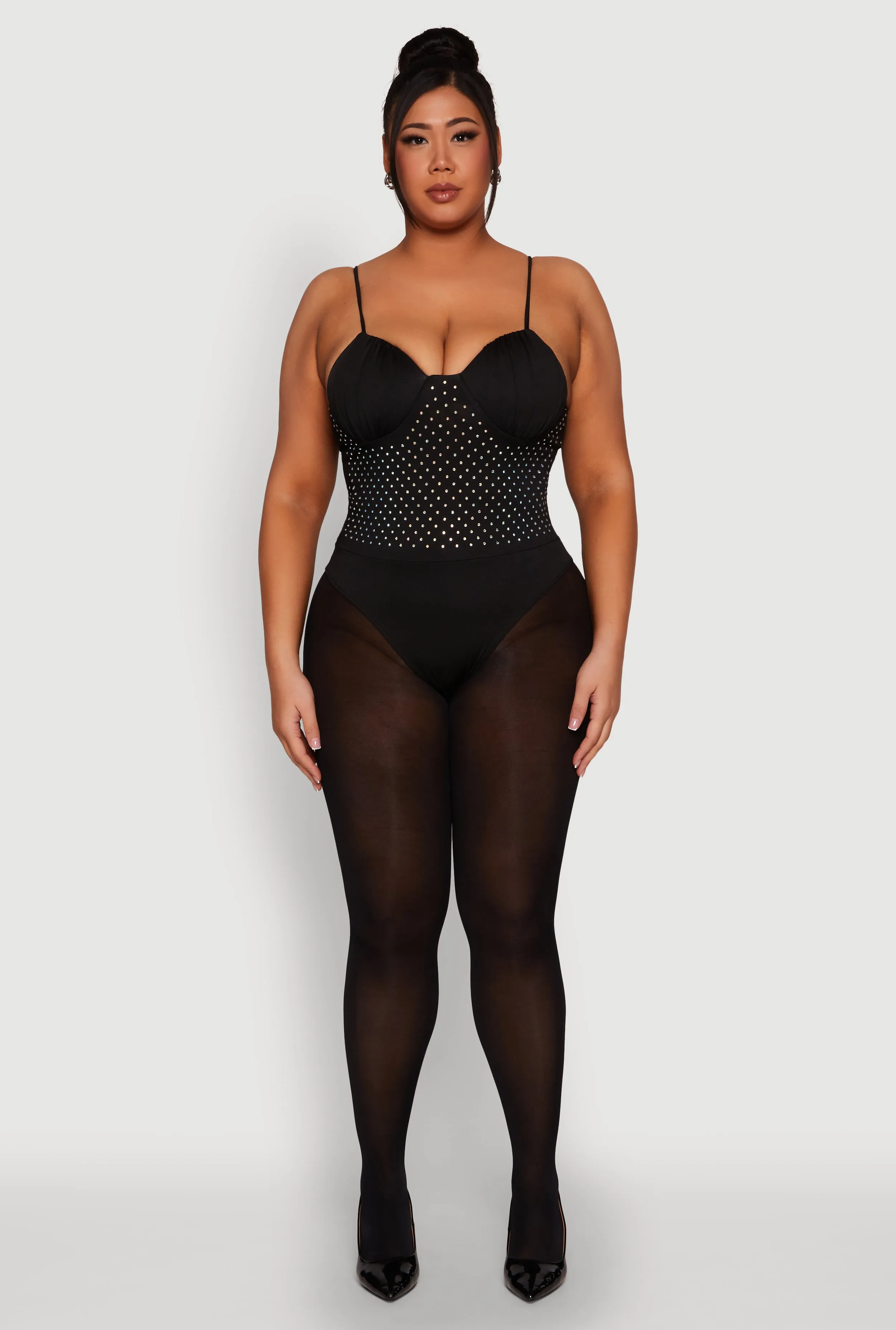 Plus Size Rhinestone Ruched Padded Bustier Bodysuit sold by Rainbow product image thumbnail 3