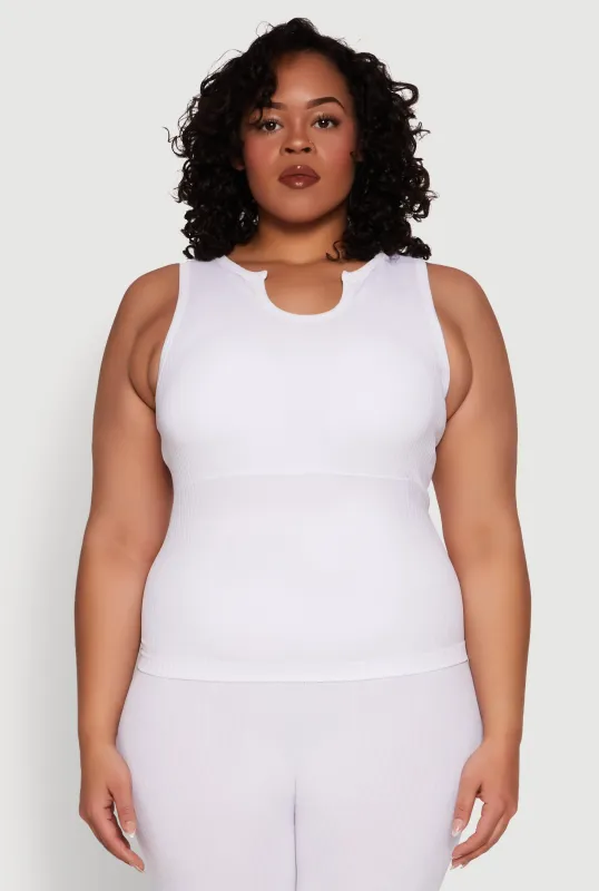Plus Size Seamless Ribbed Notch Neck Tank Top sold by Rainbow