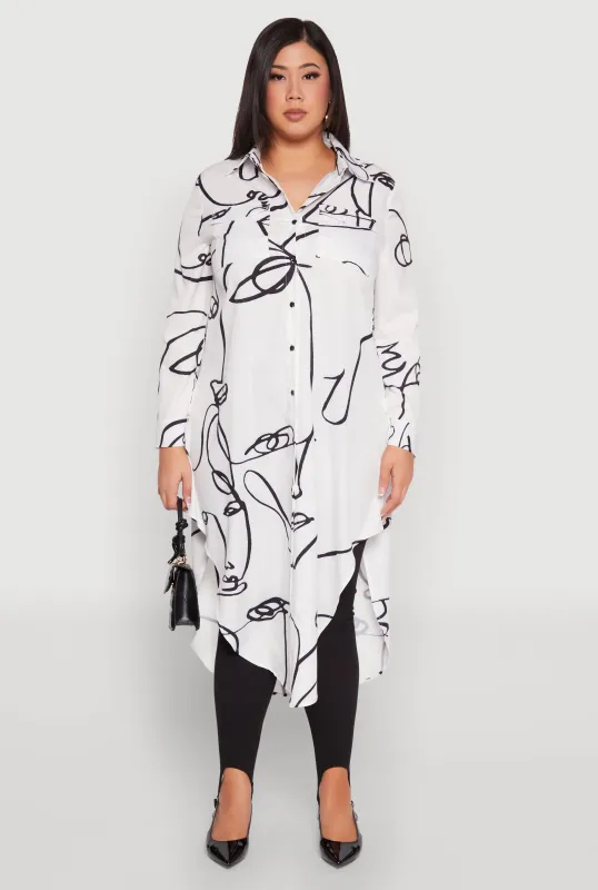 Plus Size Abstract Faces Button Front Maxi Top sold by Rainbow