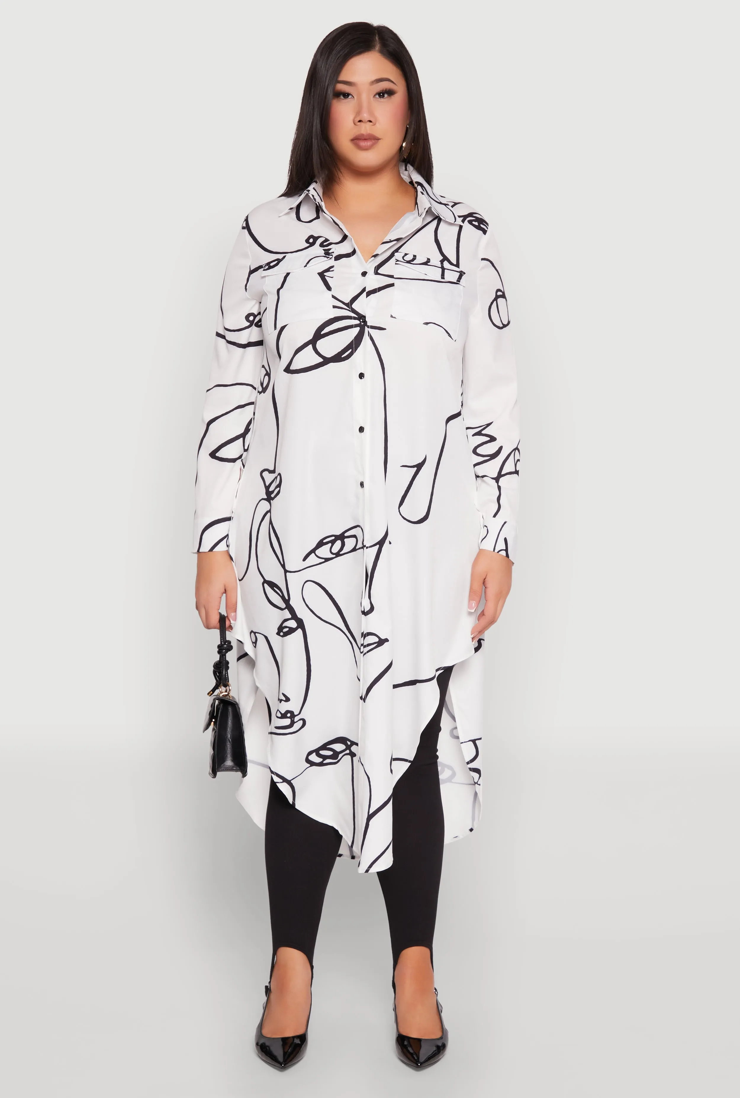 Plus Size Abstract Faces Button Front Maxi Top sold by Rainbow