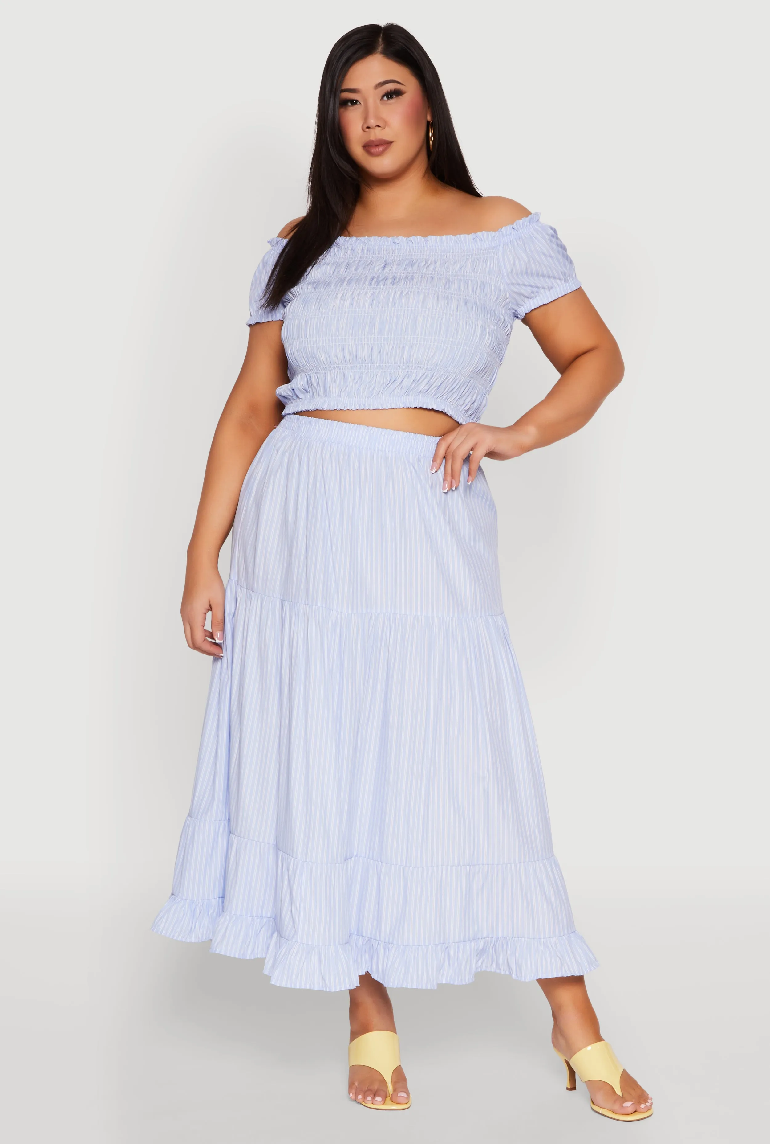 Plus Size Almost Famous Striped Tiered Maxi Skirt sold by Rainbow
