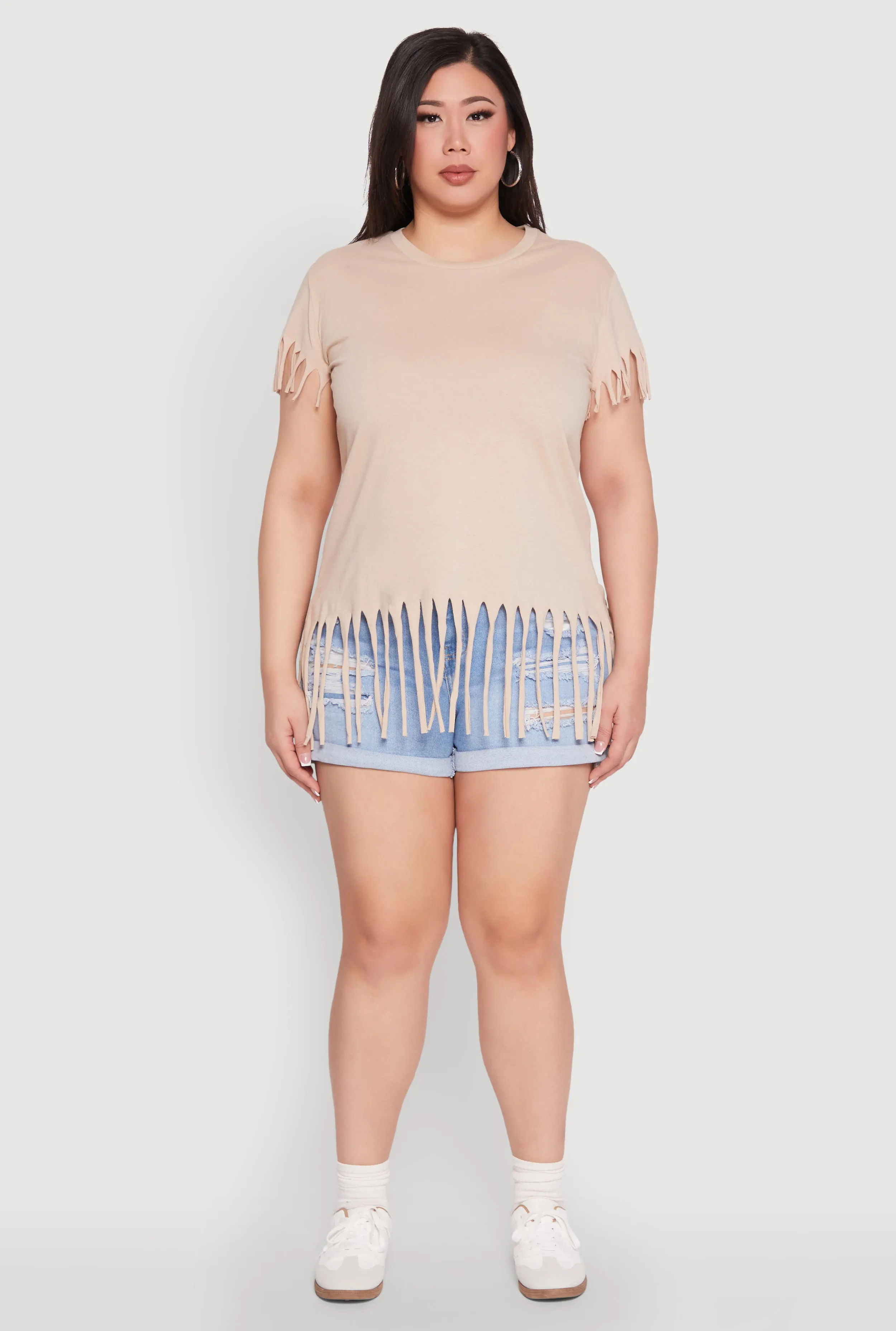 Plus Size Fringe Trim Tee sold by Rainbow