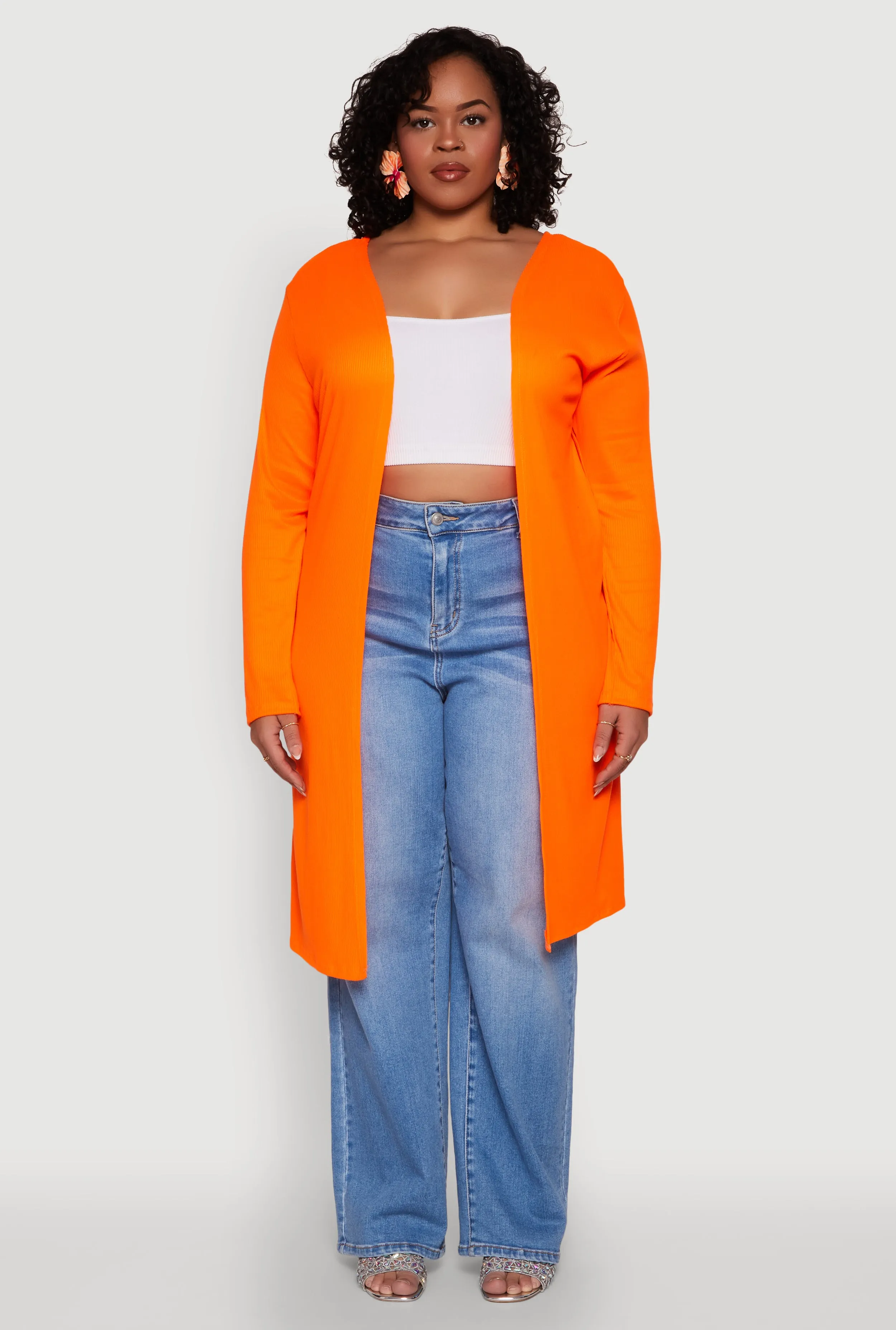 Plus Size Ribbed Soft Knit Open Front Duster sold by Rainbow product image thumbnail 2