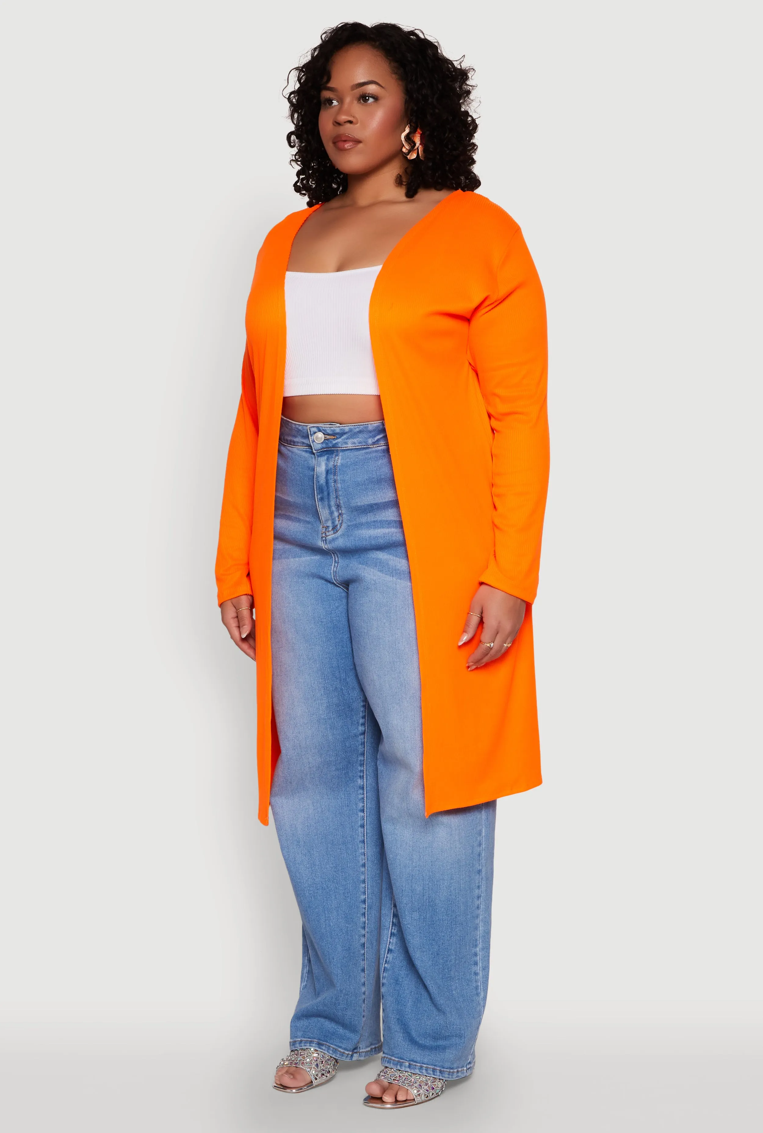 Plus Size Ribbed Soft Knit Open Front Duster sold by Rainbow product image thumbnail 3