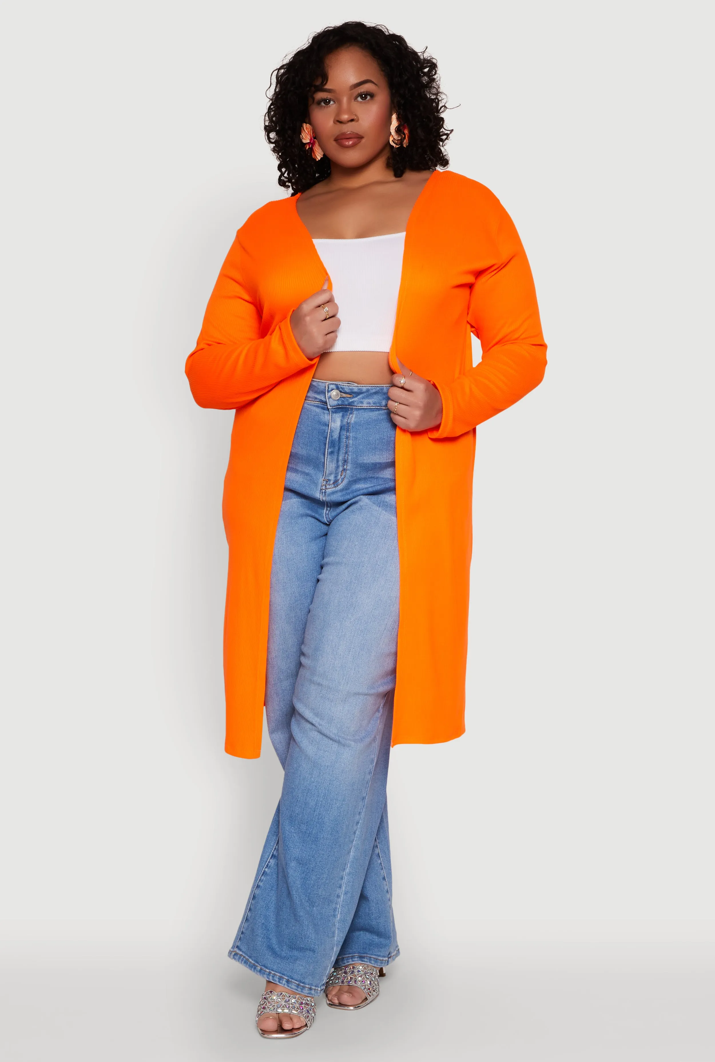 Plus Size Ribbed Soft Knit Open Front Duster sold by Rainbow