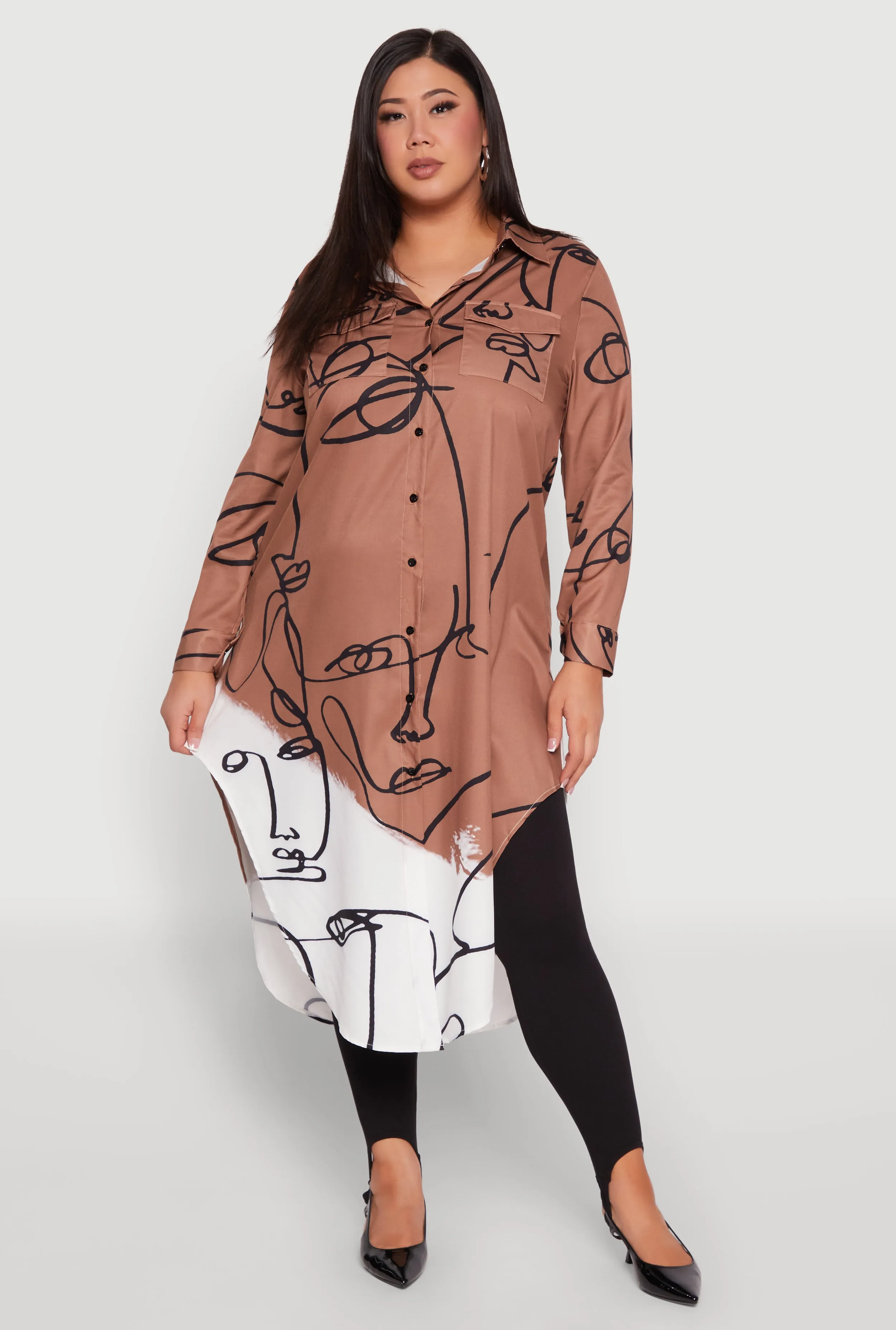 Plus Size Abstract Faces Button Front Maxi Top sold by Rainbow