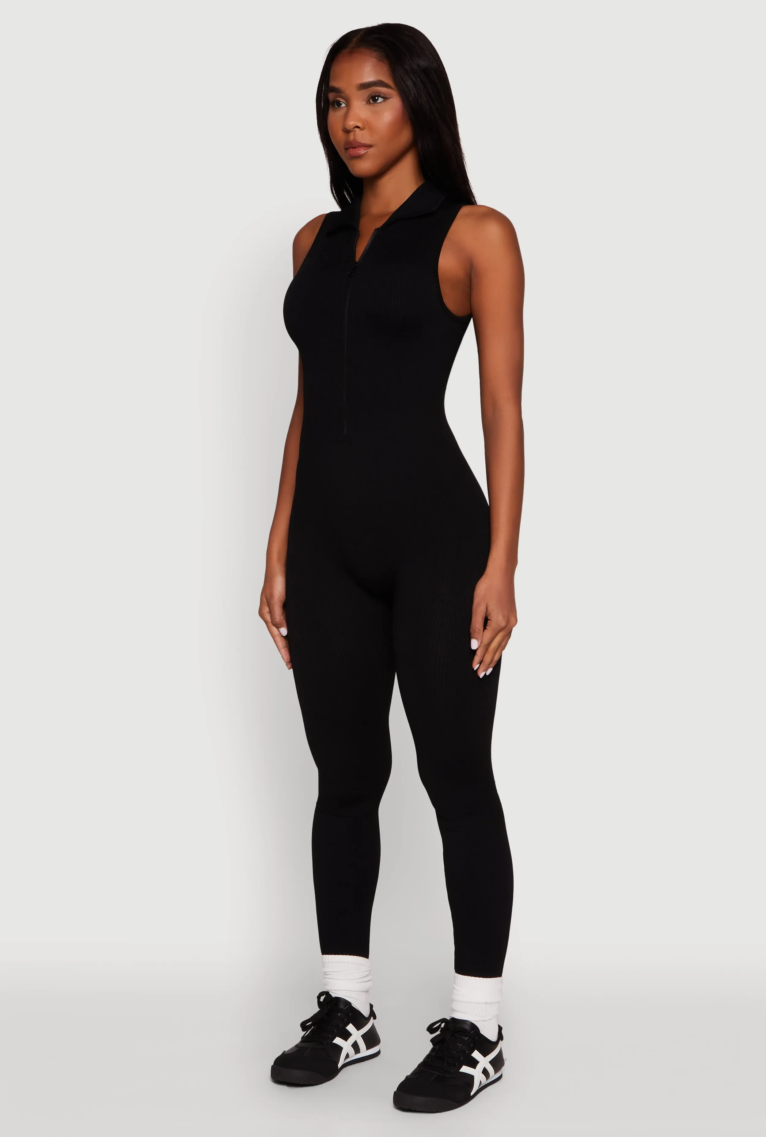 Ribbed Knit Collared Zip Front Jumpsuit sold by Rainbow product image thumbnail 3