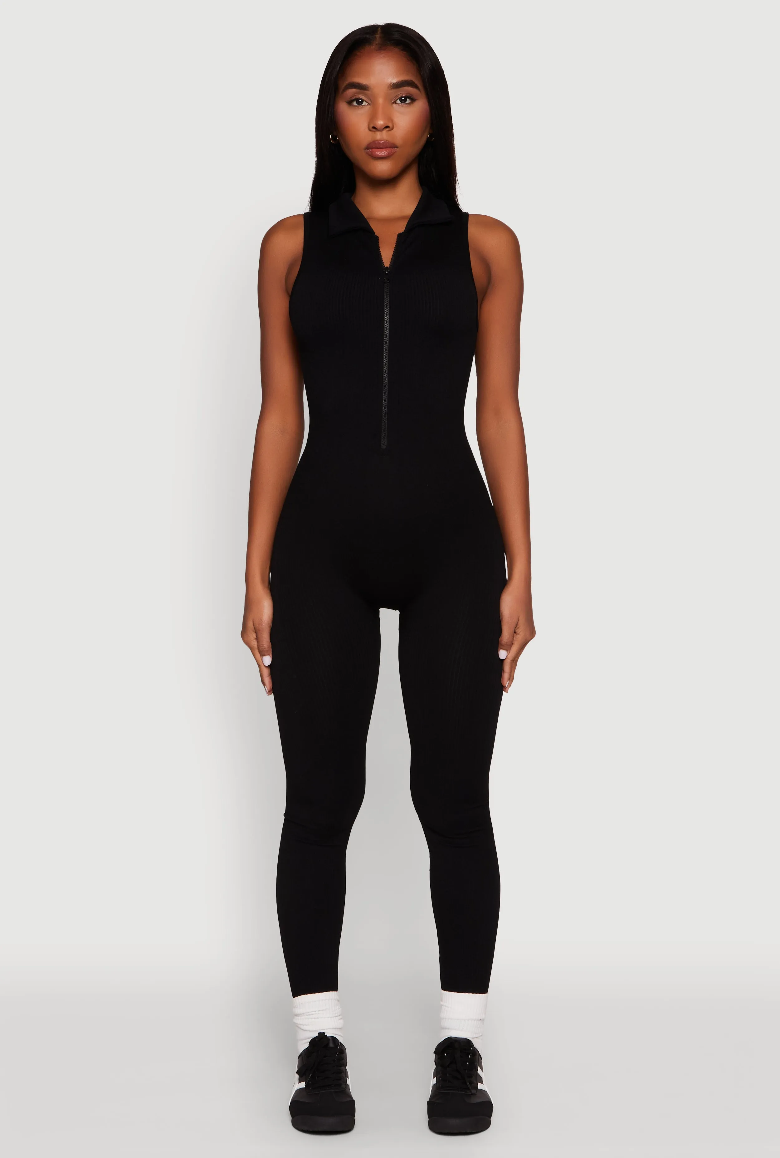Ribbed Knit Collared Zip Front Jumpsuit sold by Rainbow product image thumbnail 2
