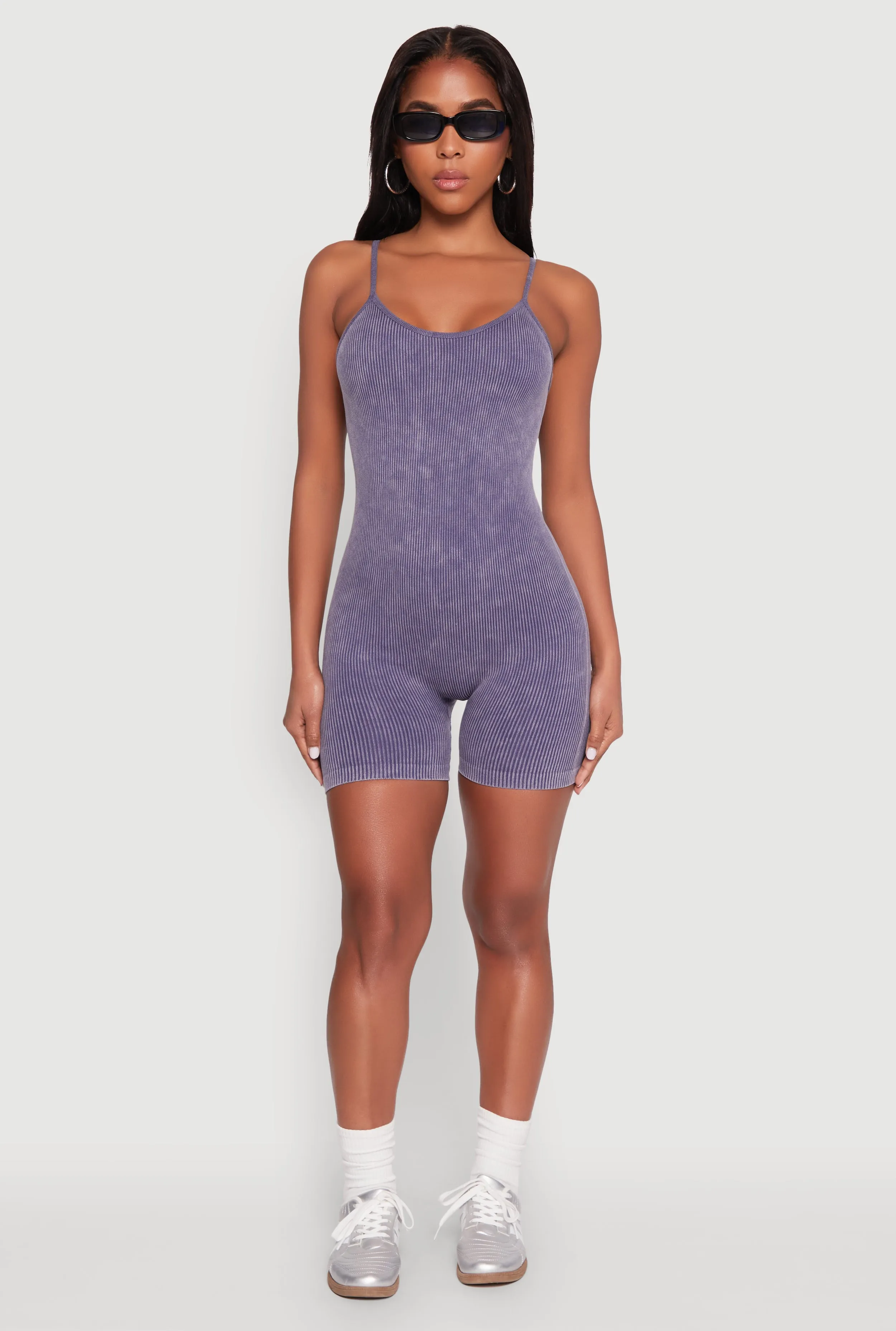 Mineral Wash Rib Knit Scoop Neck Cami Romper sold by Rainbow product image thumbnail 2