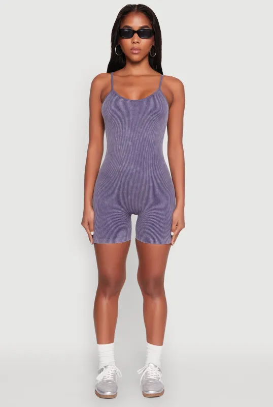 Mineral Wash Rib Knit Scoop Neck Cami Romper sold by Rainbow
