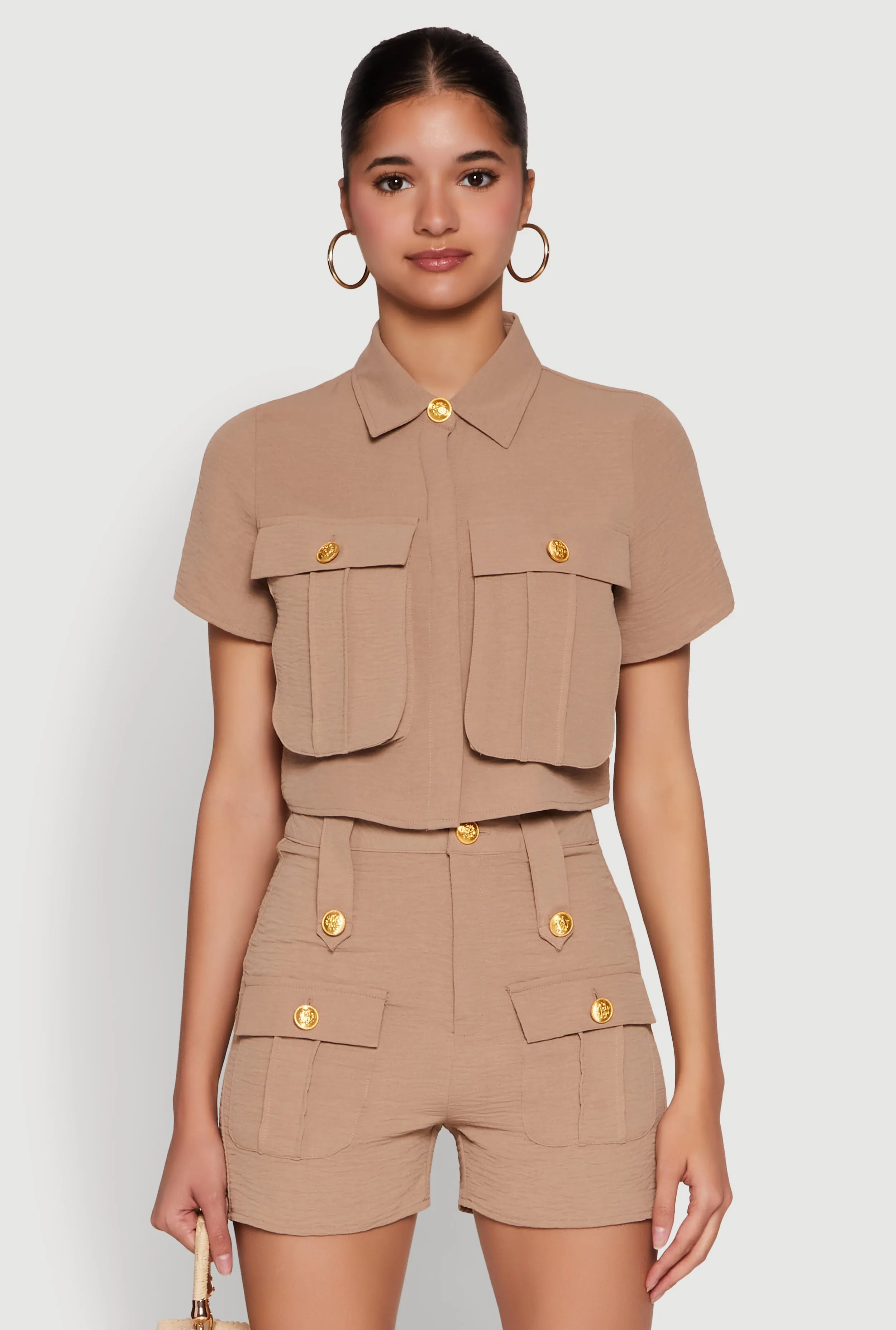 Airy Cargo Pocket Button Front Shirt sold by Rainbow