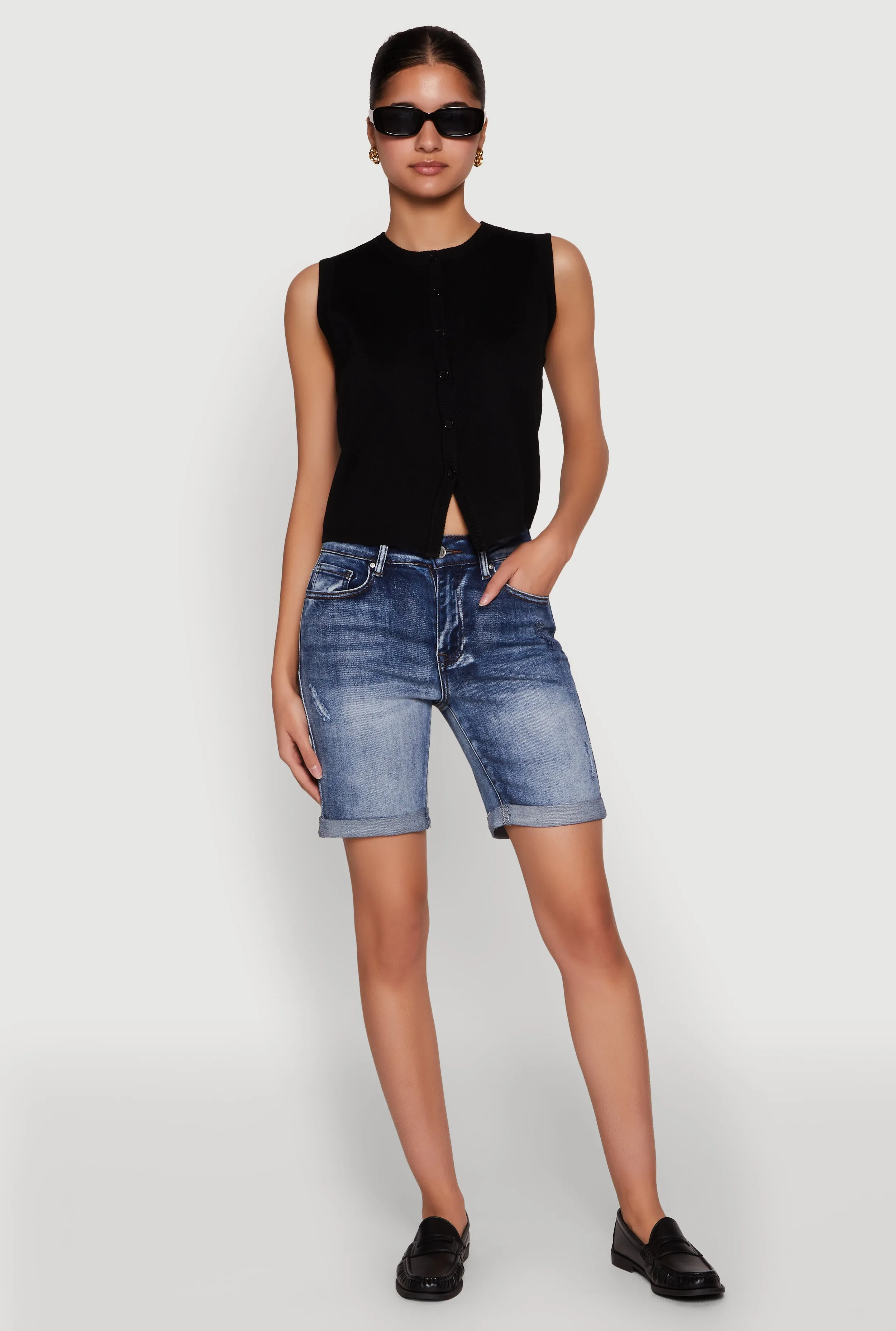 WAX Fixed Cuff Denim Bermuda Shorts sold by Rainbow