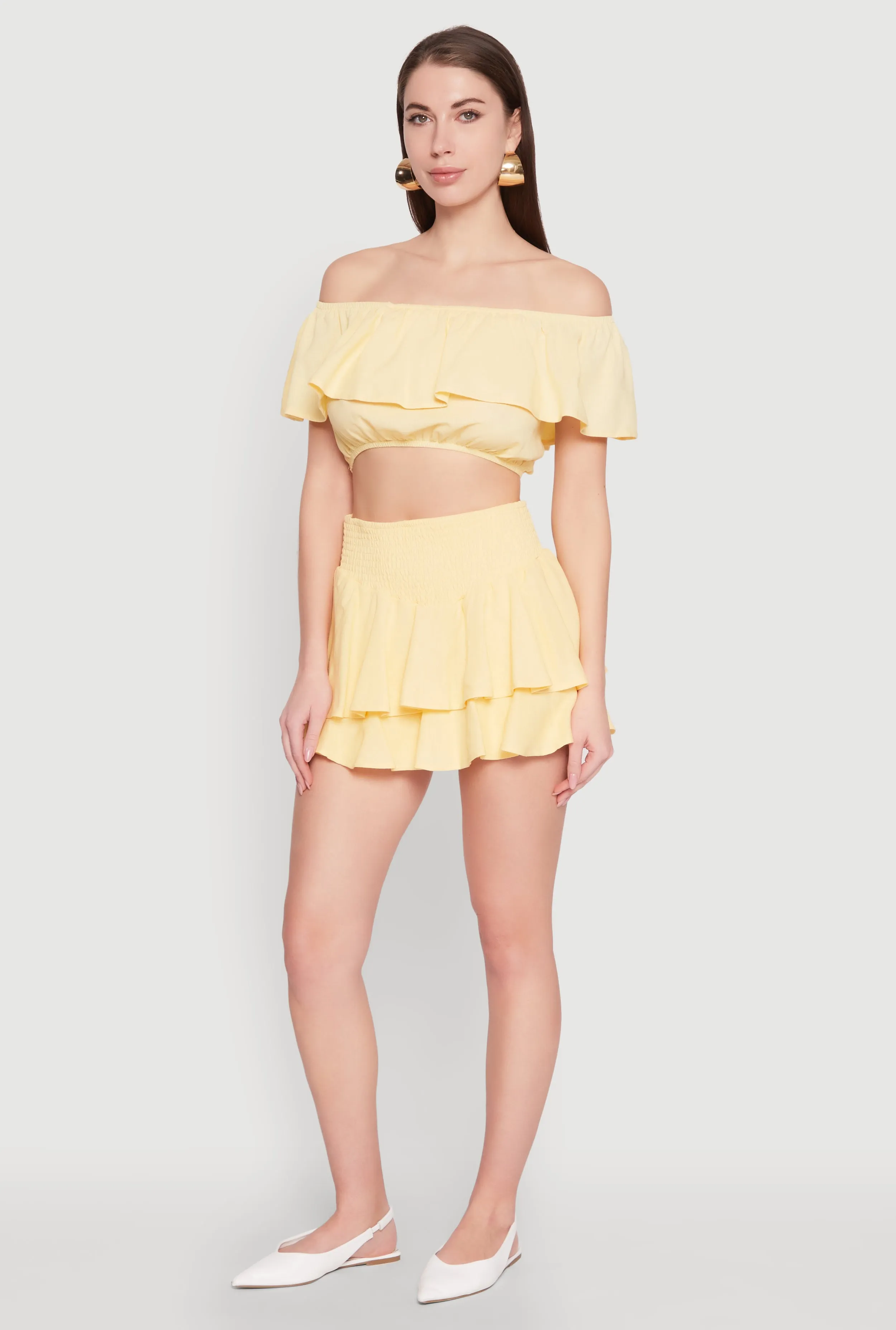 Almost Famous Smocked Waist Tiered Mini Skirt sold by Rainbow