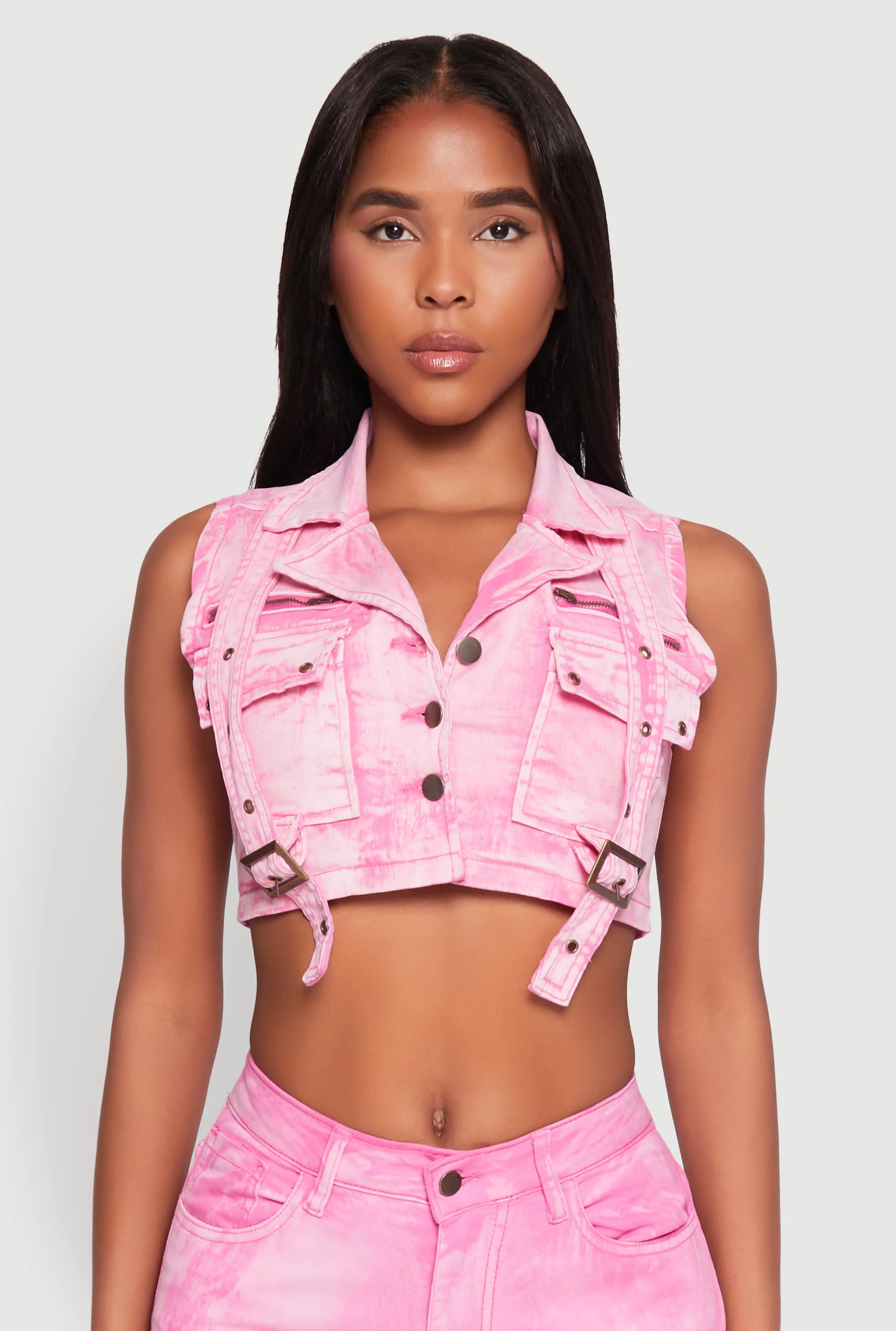 Spoon Jeans Mineral Wash Denim Cargo Vest sold by Rainbow