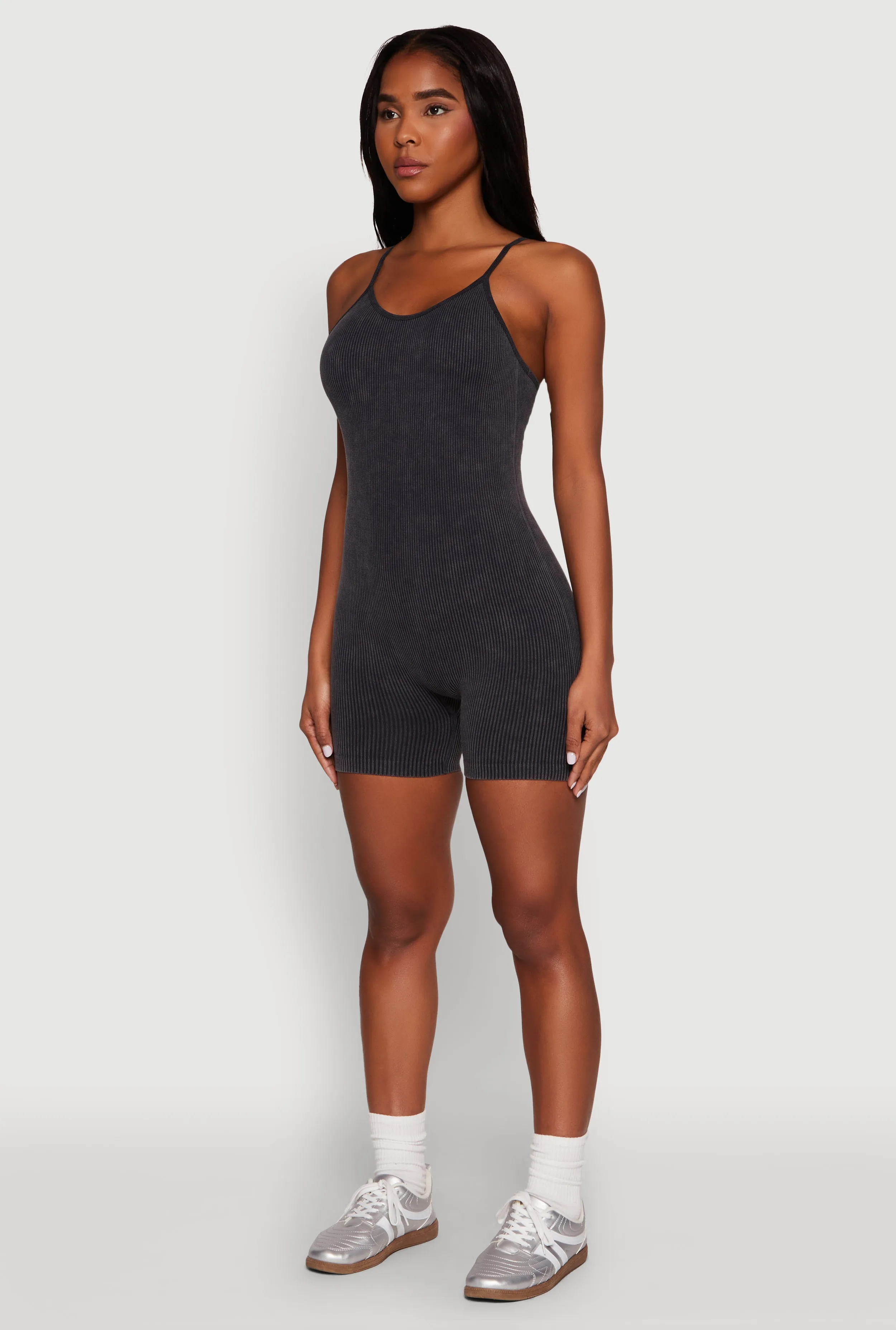 Mineral Wash Rib Knit Scoop Neck Cami Romper sold by Rainbow product image thumbnail 3