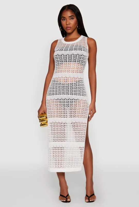 Side Slit Crochet Midi Dress sold by Rainbow