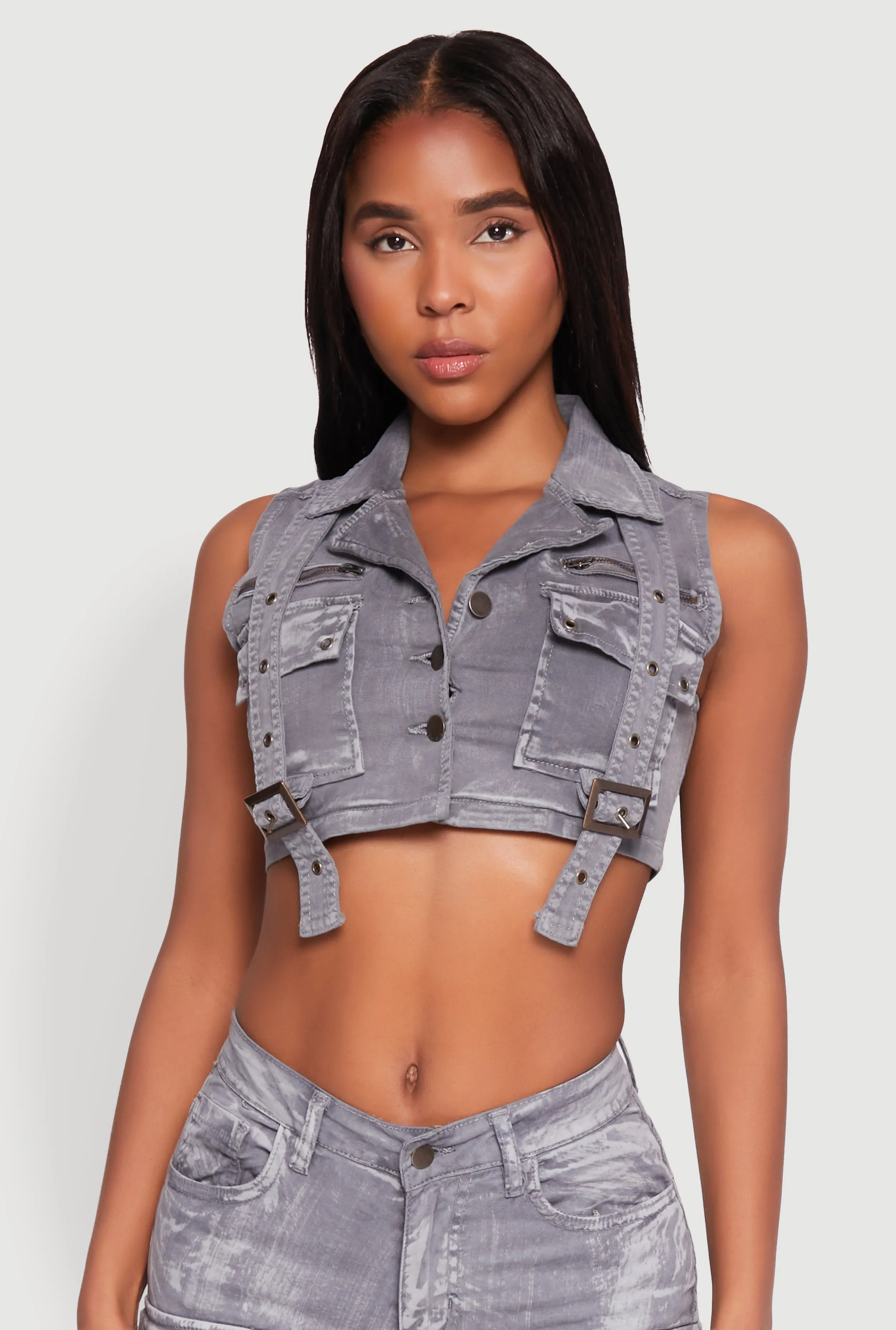 Spoon Jeans Mineral Wash Denim Cargo Vest sold by Rainbow