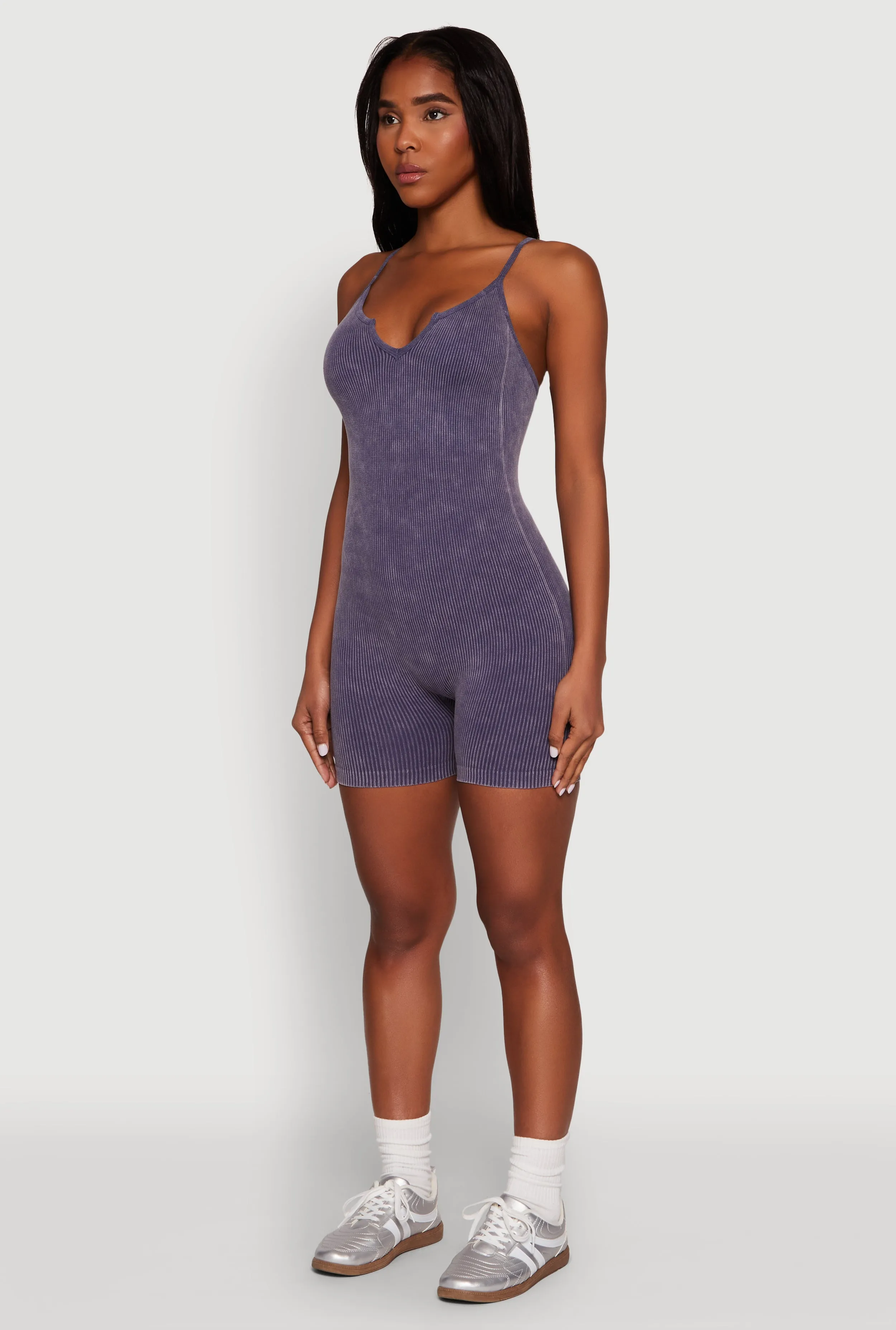 Mineral Wash Ribbed Knit Cami Romper sold by Rainbow product image thumbnail 3