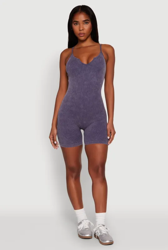 Mineral Wash Ribbed Knit Cami Romper sold by Rainbow