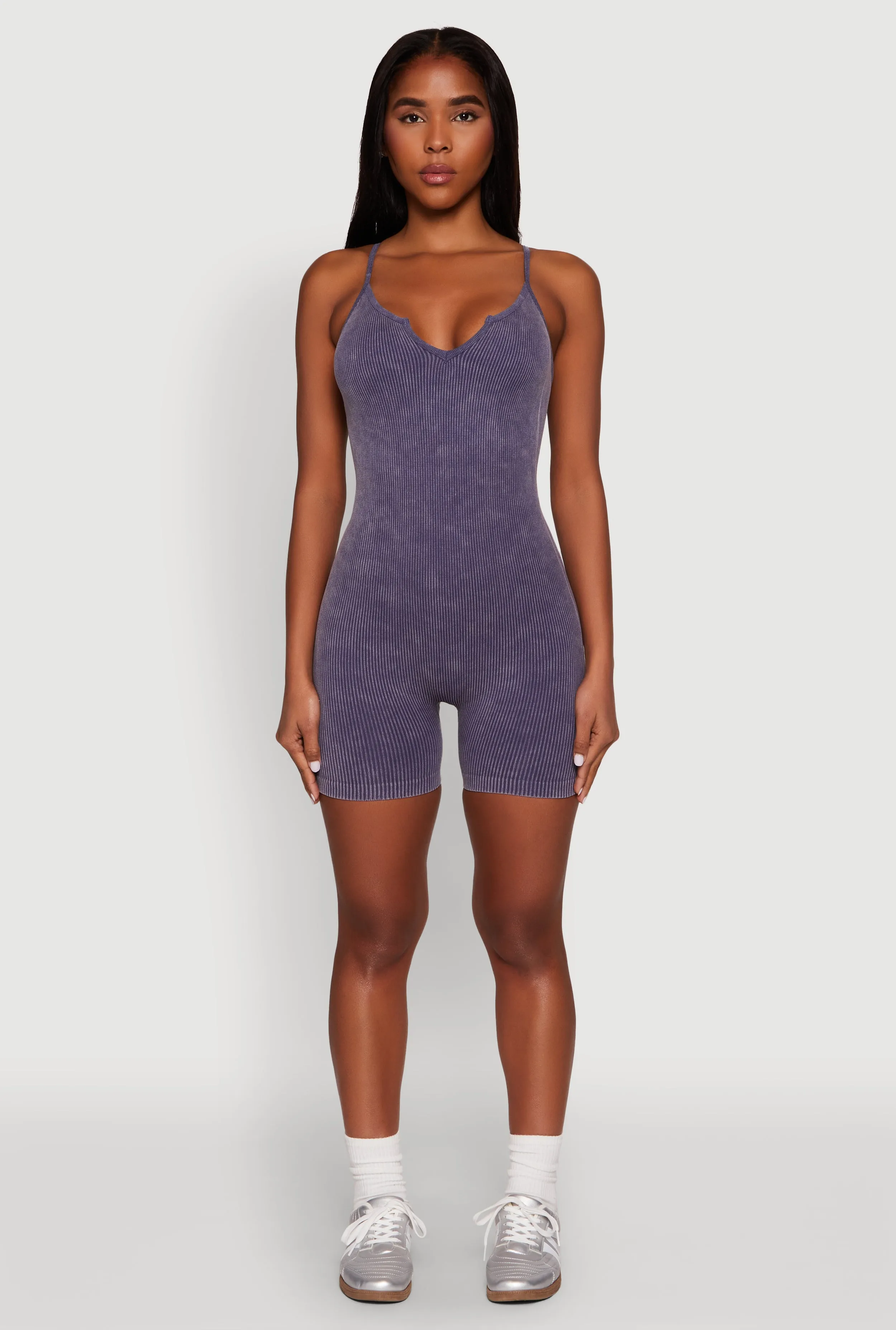 Mineral Wash Ribbed Knit Cami Romper sold by Rainbow product image thumbnail 2