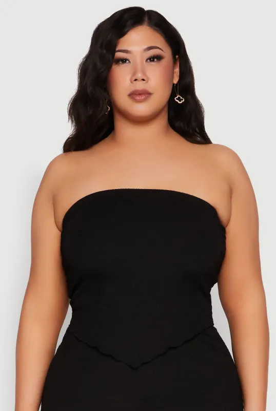 Plus Size Textured Knit Hanky Hem Tube Top sold by Rainbow