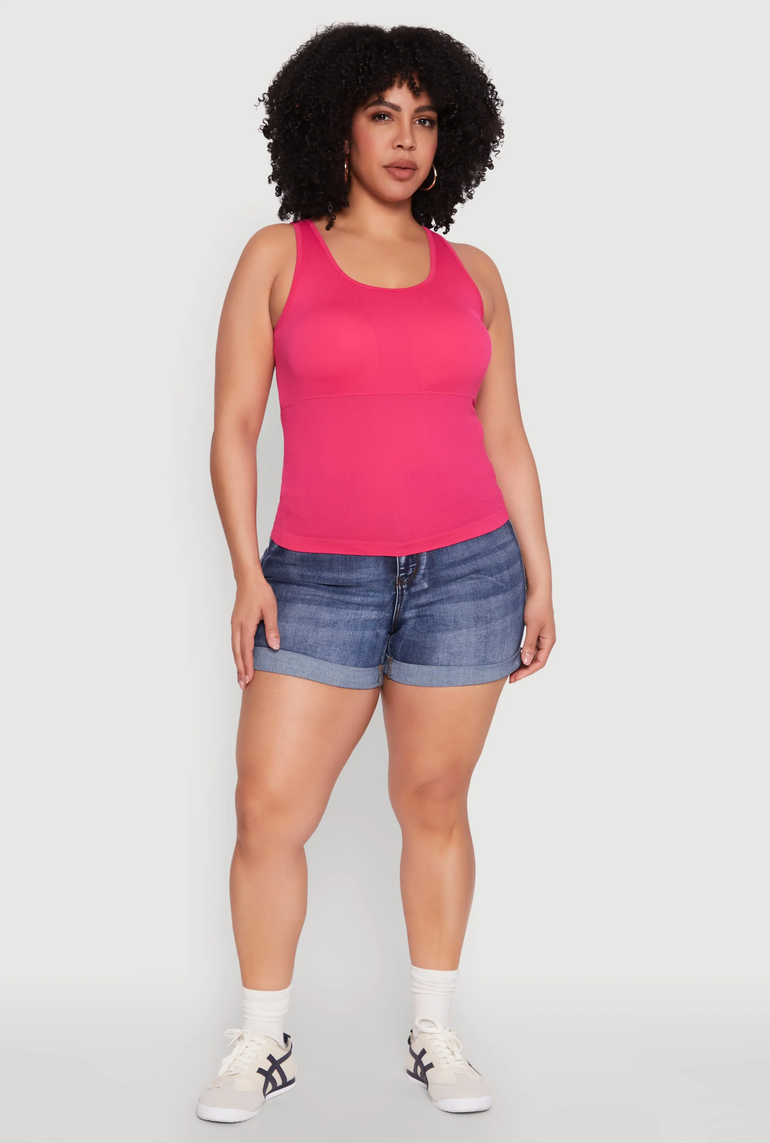 Plus Size Seamless Scoop Neck Shelf Bra Tank Top sold by Rainbow