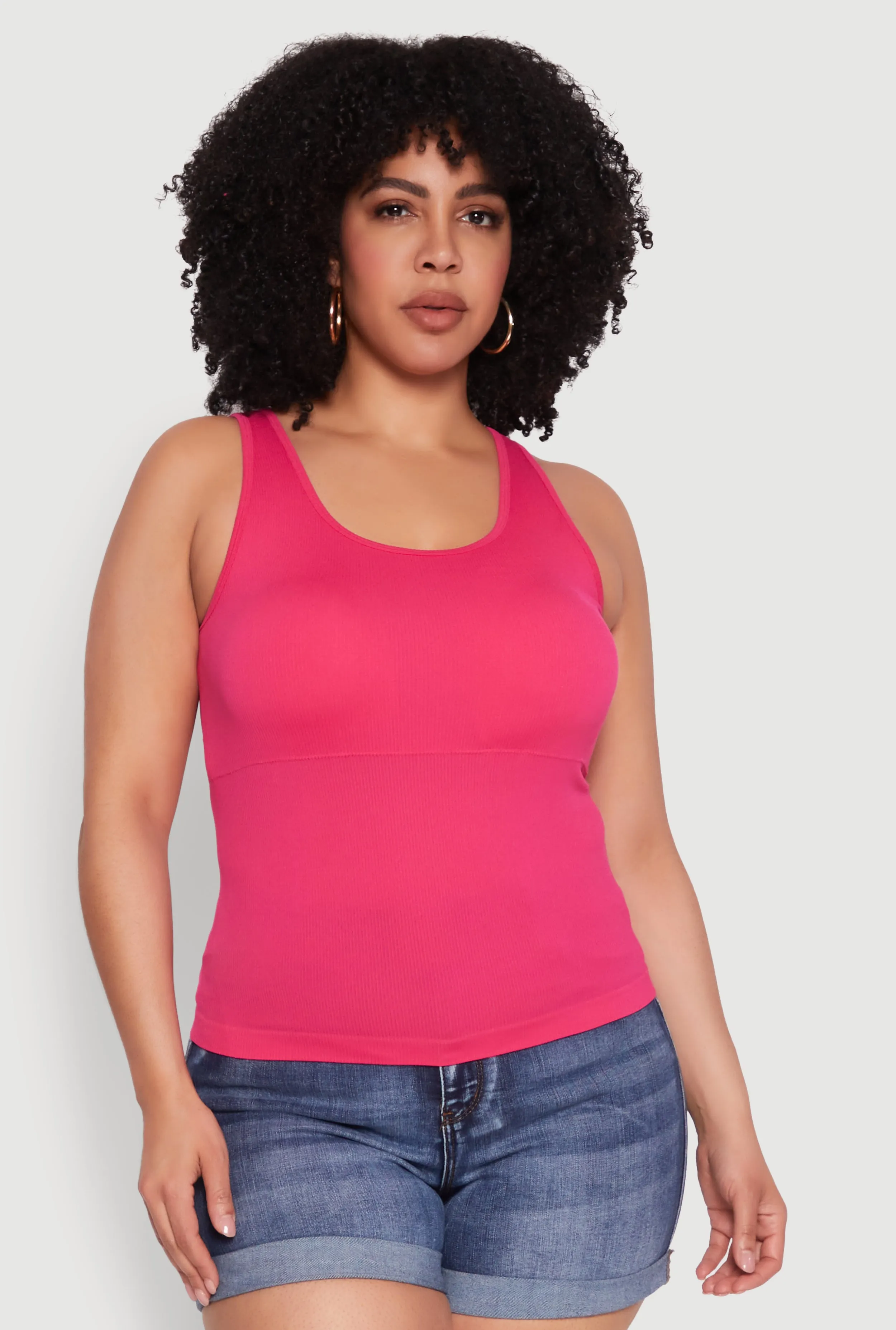 Plus Size Seamless Scoop Neck Shelf Bra Tank Top sold by Rainbow product image thumbnail 2