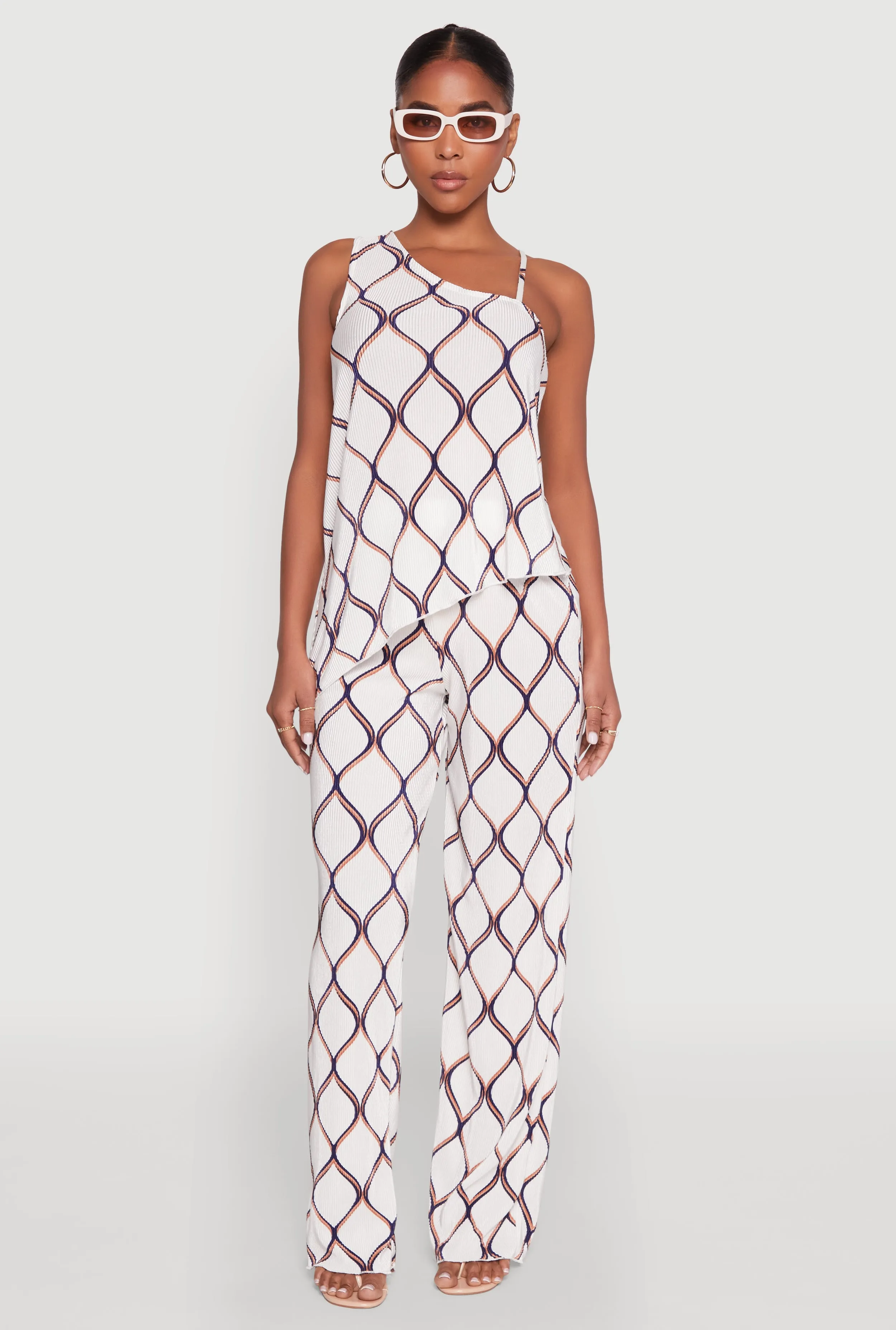 Almost Famous Printed Plisse Wide Leg Pants sold by Rainbow