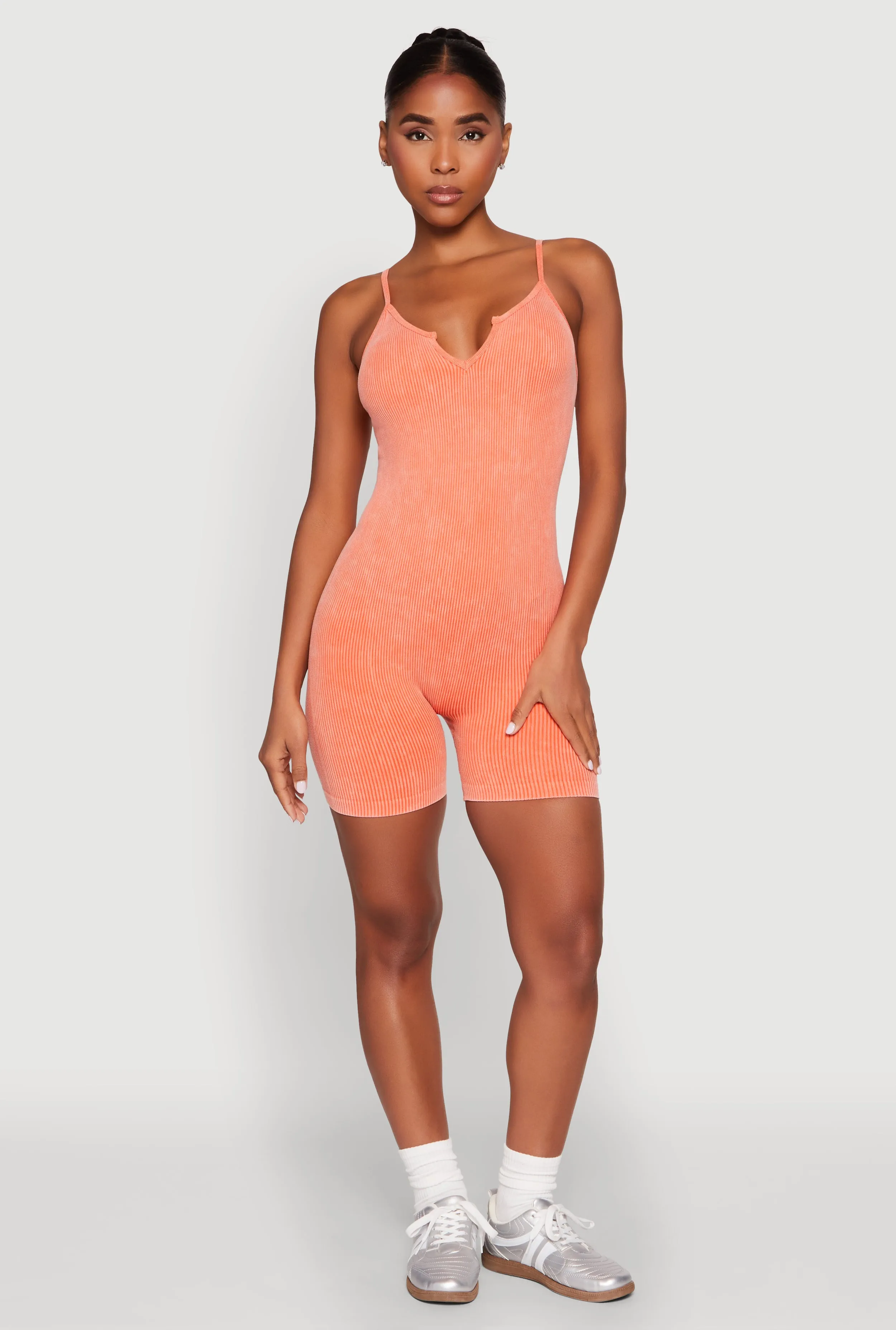 Mineral Wash Ribbed Knit Cami Romper sold by Rainbow