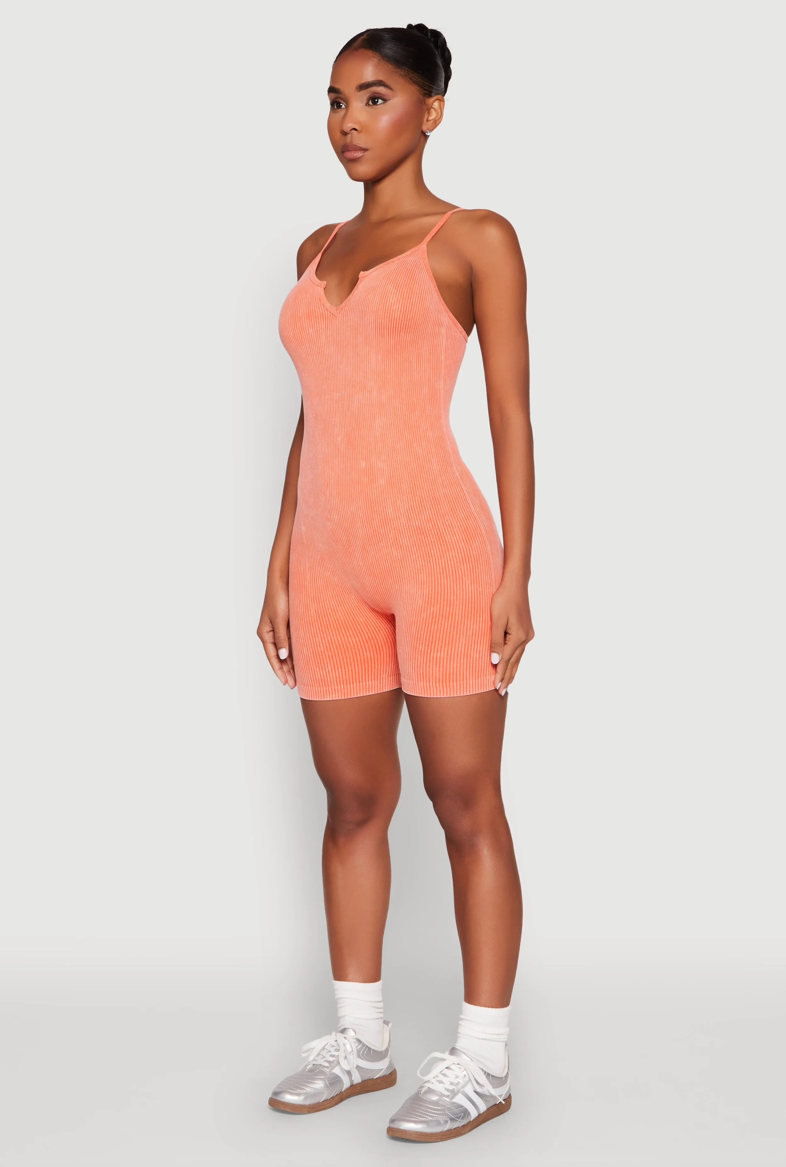 Mineral Wash Ribbed Knit Cami Romper sold by Rainbow product image thumbnail 3