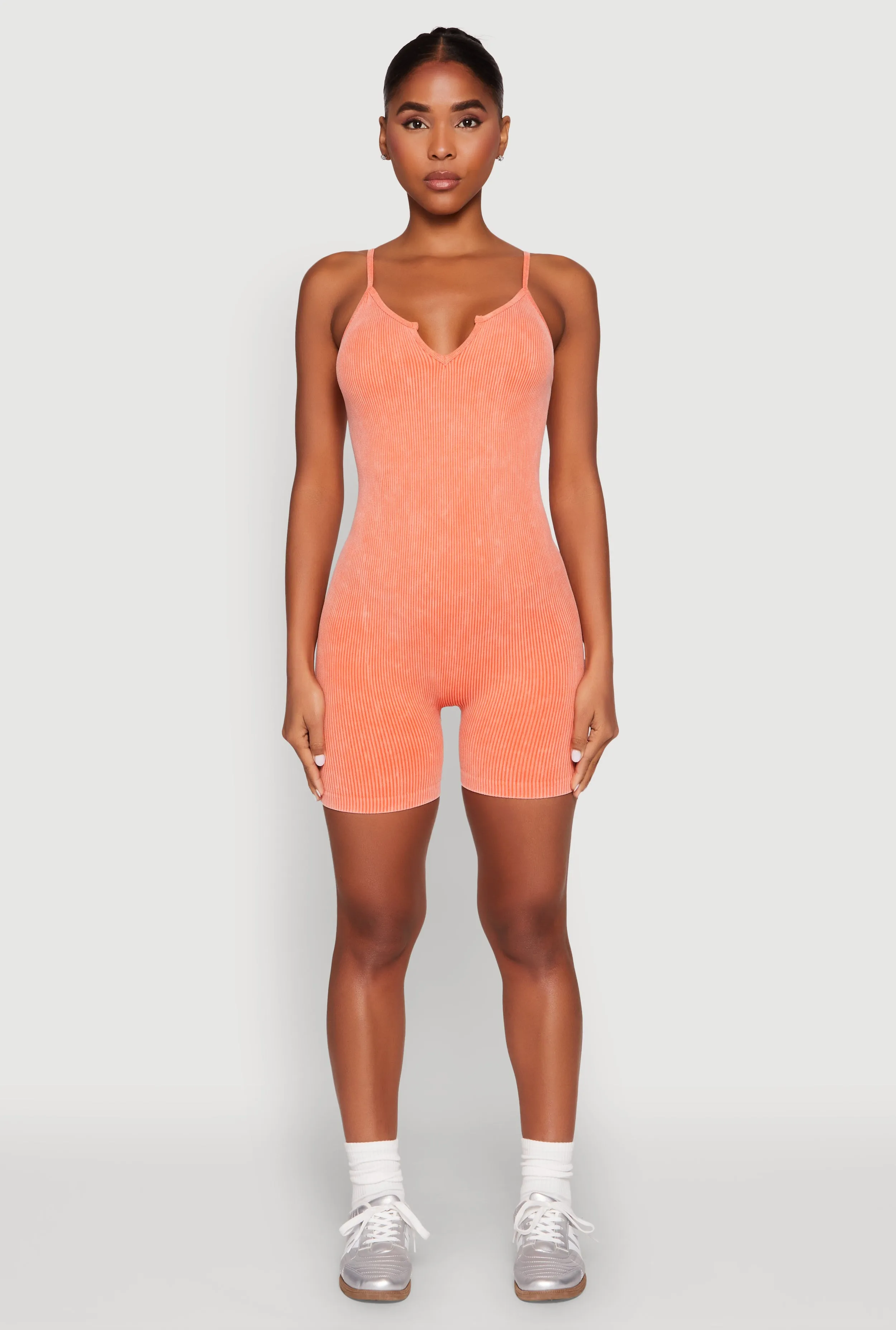 Mineral Wash Ribbed Knit Cami Romper sold by Rainbow product image thumbnail 2