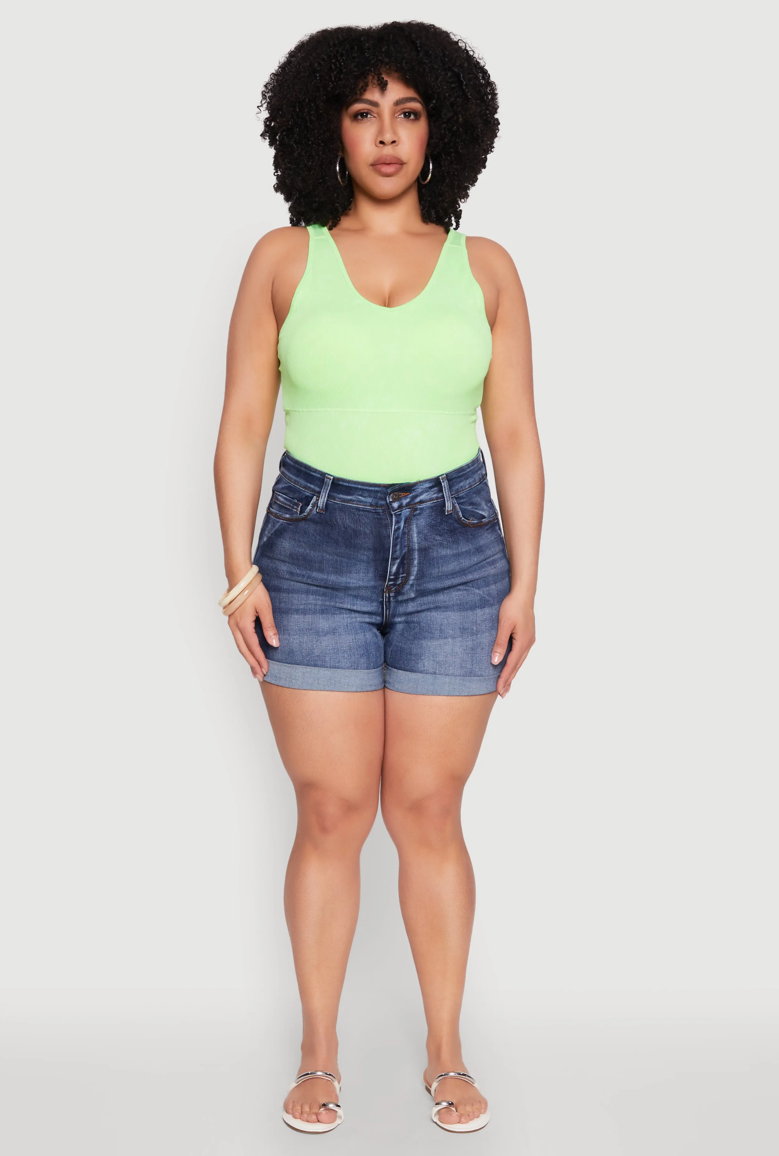 Plus Size Seamless Mineral Wash Shelf Bra Tank Top sold by Rainbow product image thumbnail 3