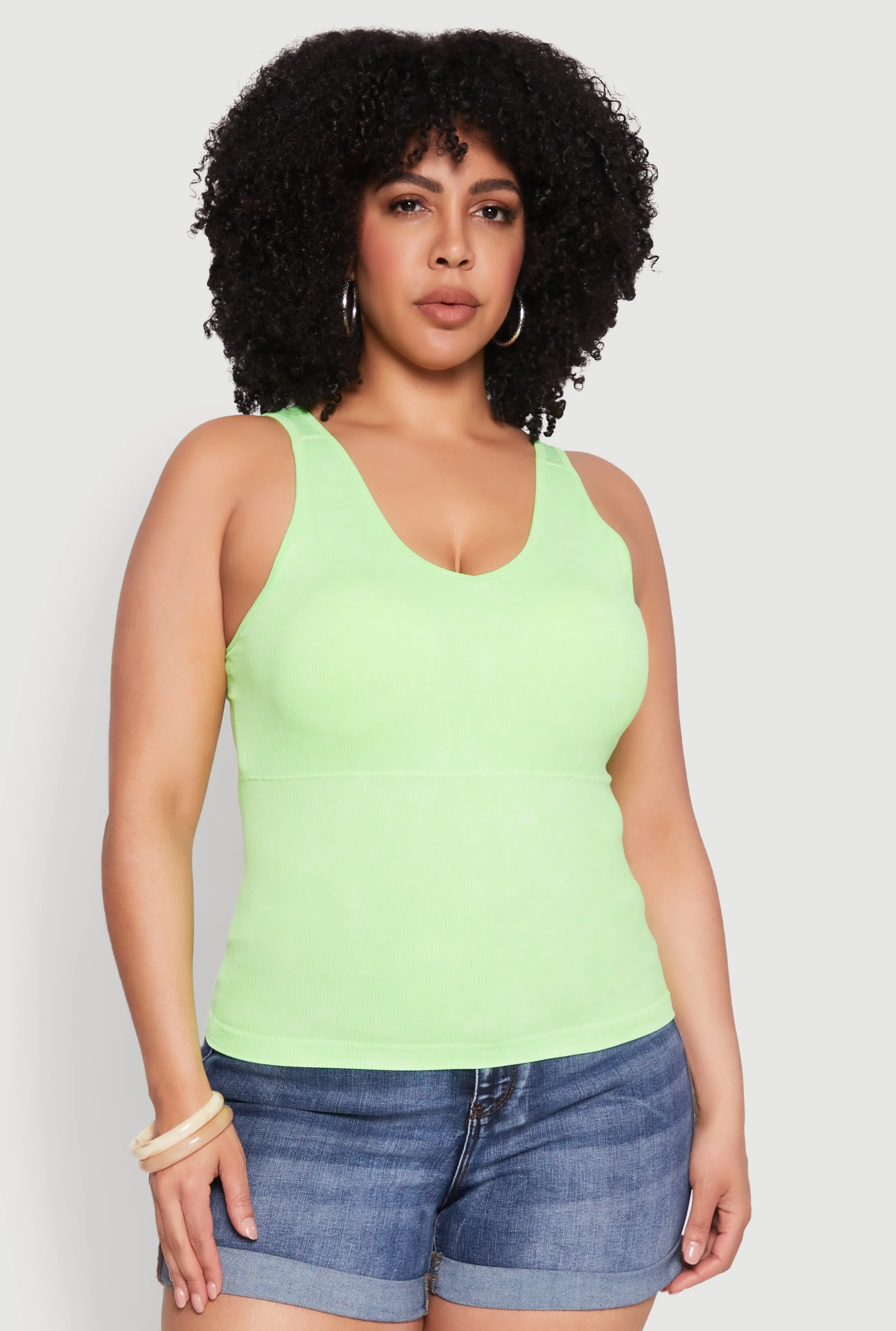 Plus Size Seamless Mineral Wash Shelf Bra Tank Top sold by Rainbow product image thumbnail 2