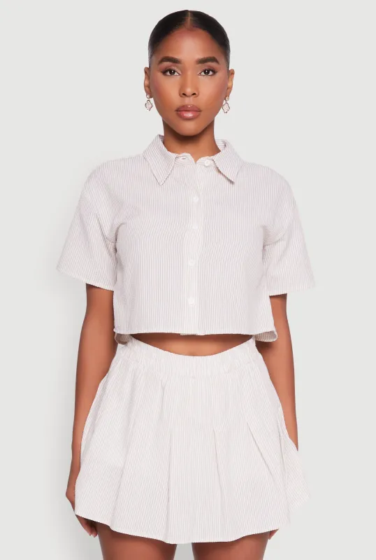 Striped Button Front Cropped Shirt sold by Rainbow