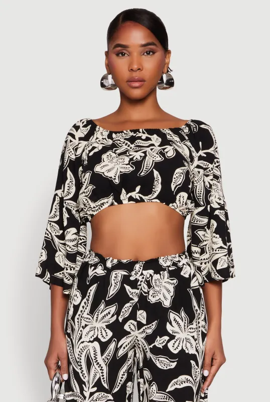 Spoon Jeans Boat Neck Bell Sleeve Crop Top sold by Rainbow