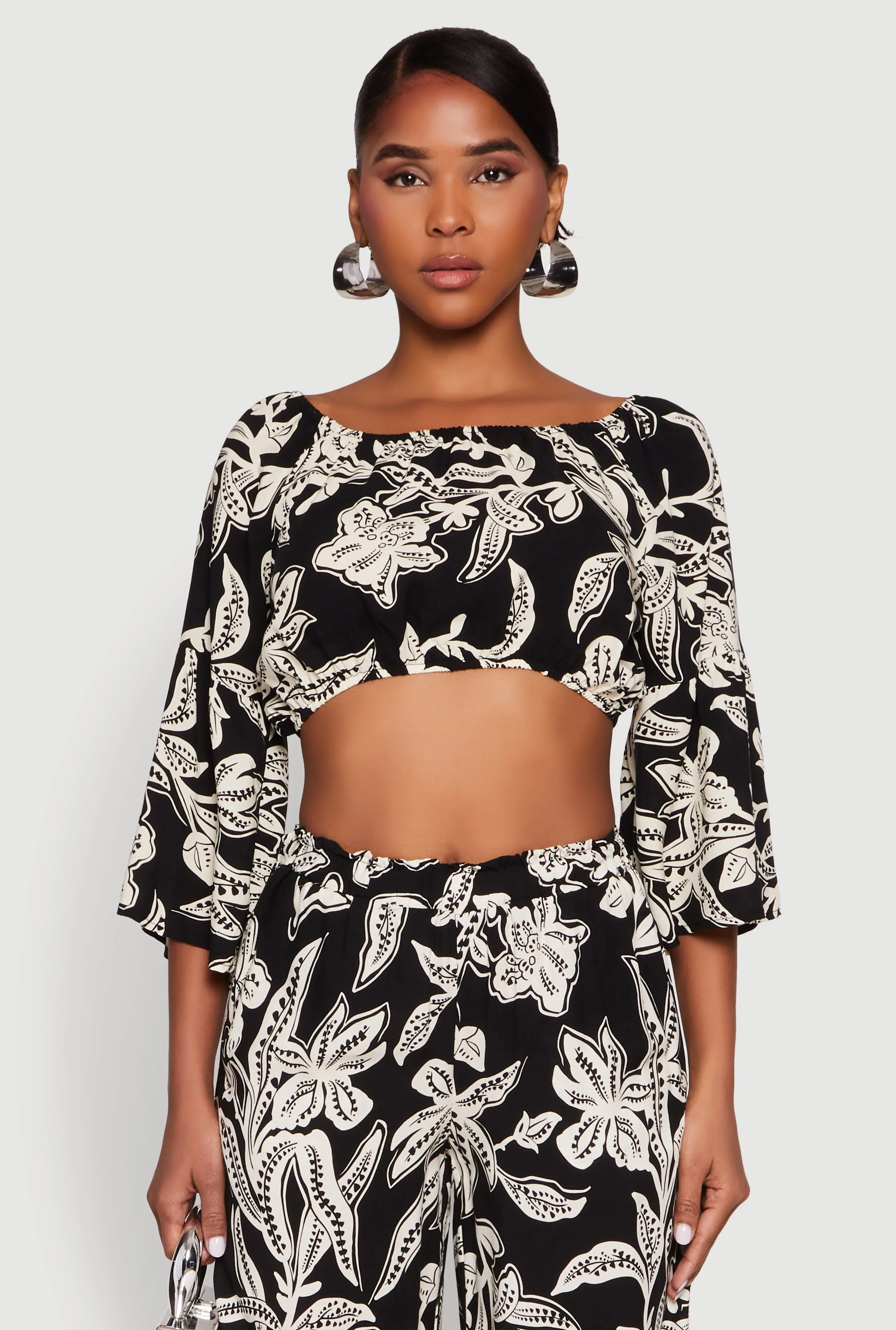 Spoon Jeans Boat Neck Bell Sleeve Crop Top sold by Rainbow