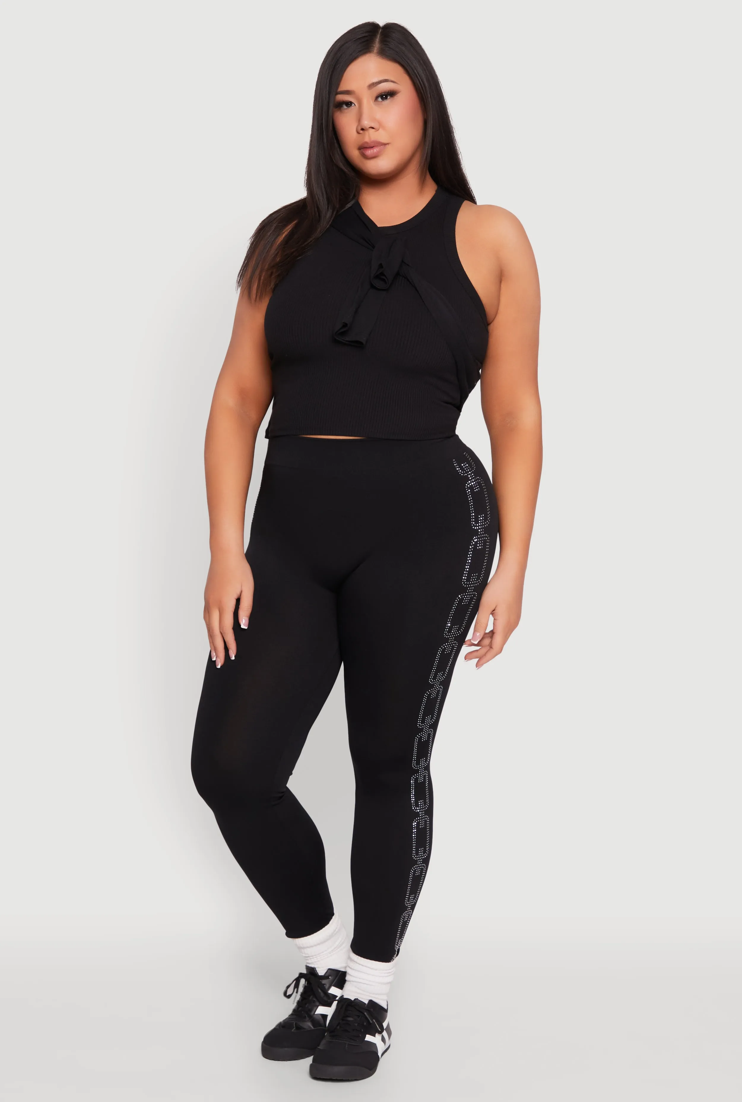 Plus Size Chain Link Rhinestone Seamless Leggings sold by Rainbow