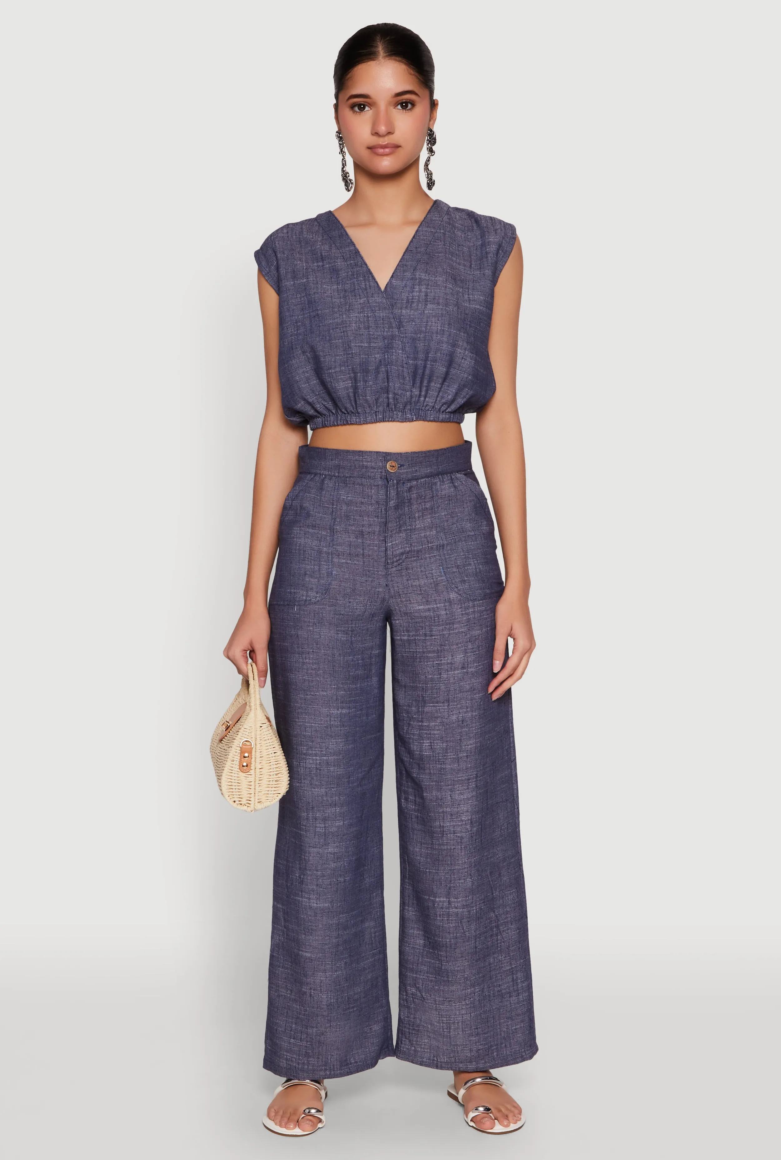 Cap Sleeve Faux Wrap Crop Top sold by Rainbow product image thumbnail 3