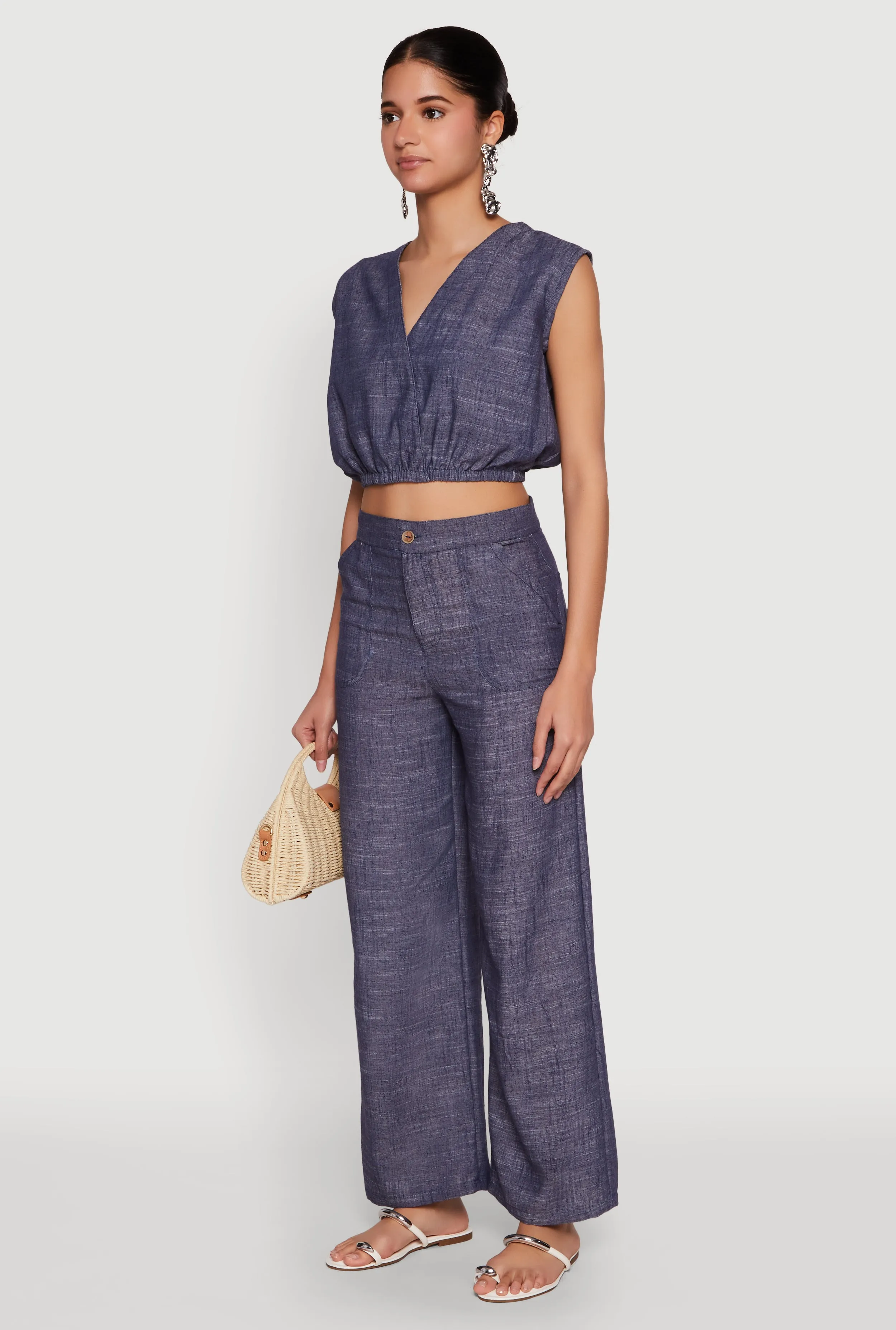 Cap Sleeve Faux Wrap Crop Top sold by Rainbow product image thumbnail 5