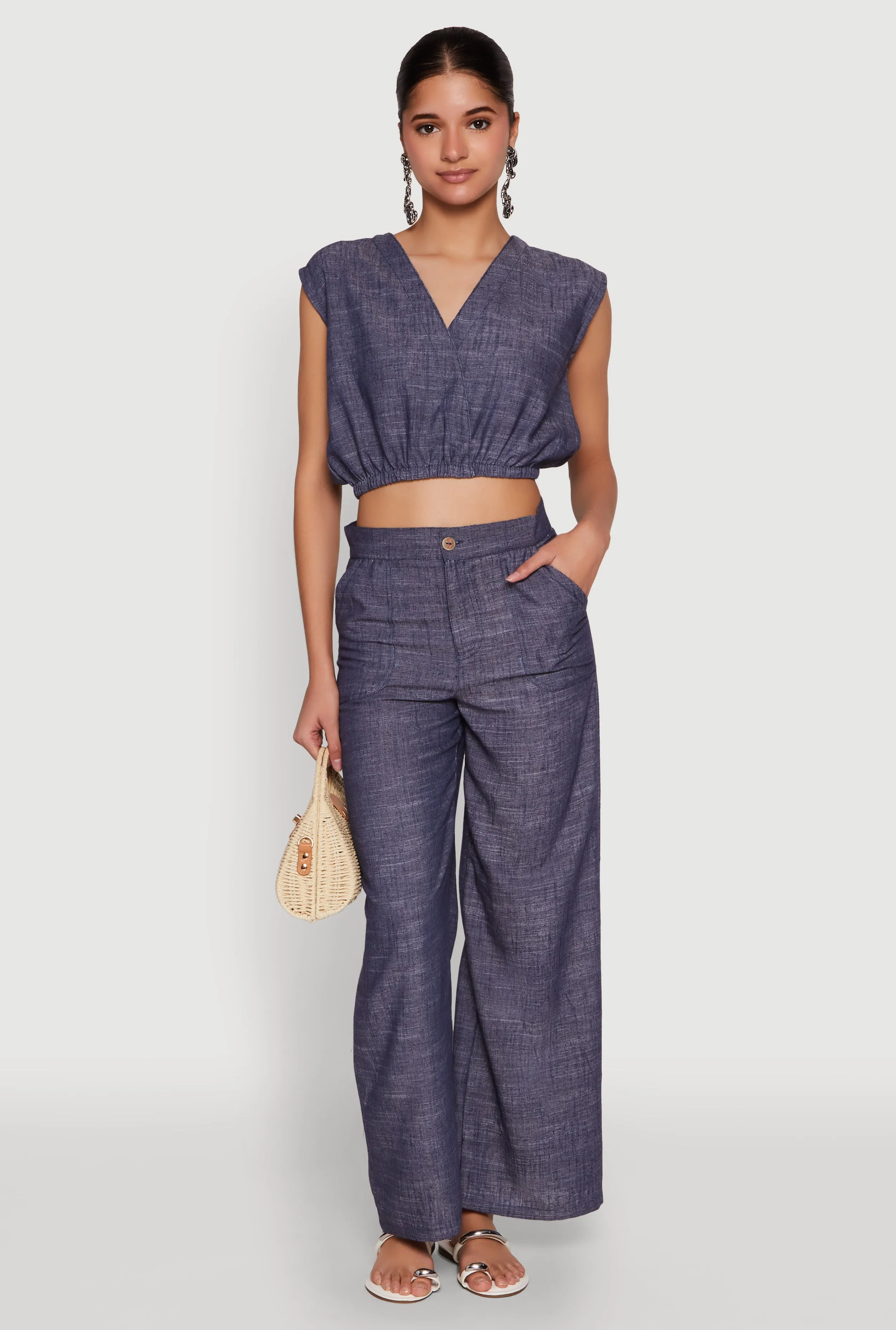 Cap Sleeve Faux Wrap Crop Top sold by Rainbow product image thumbnail 2