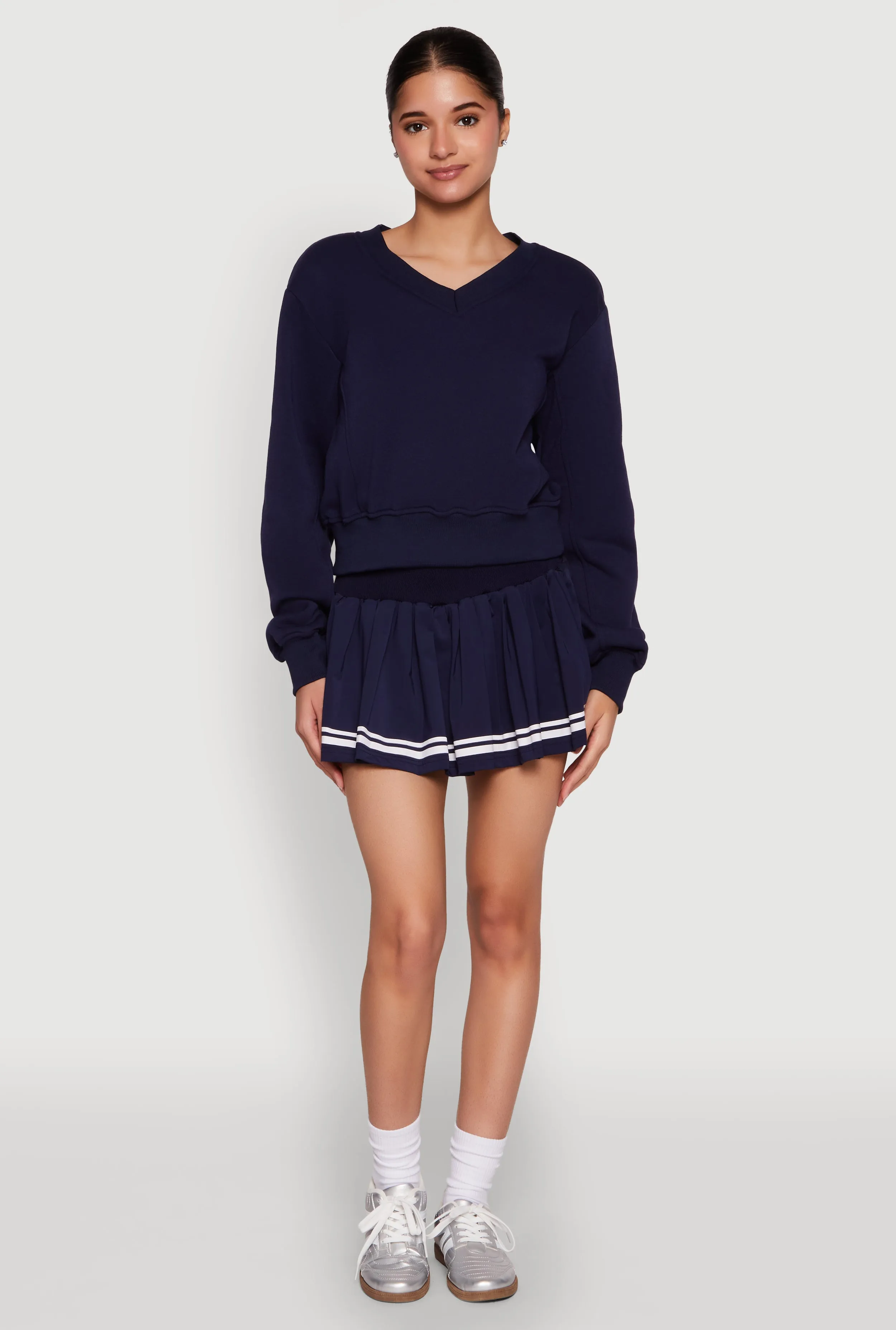 Varsity Stripe High Waisted Pleated Skirt sold by Rainbow