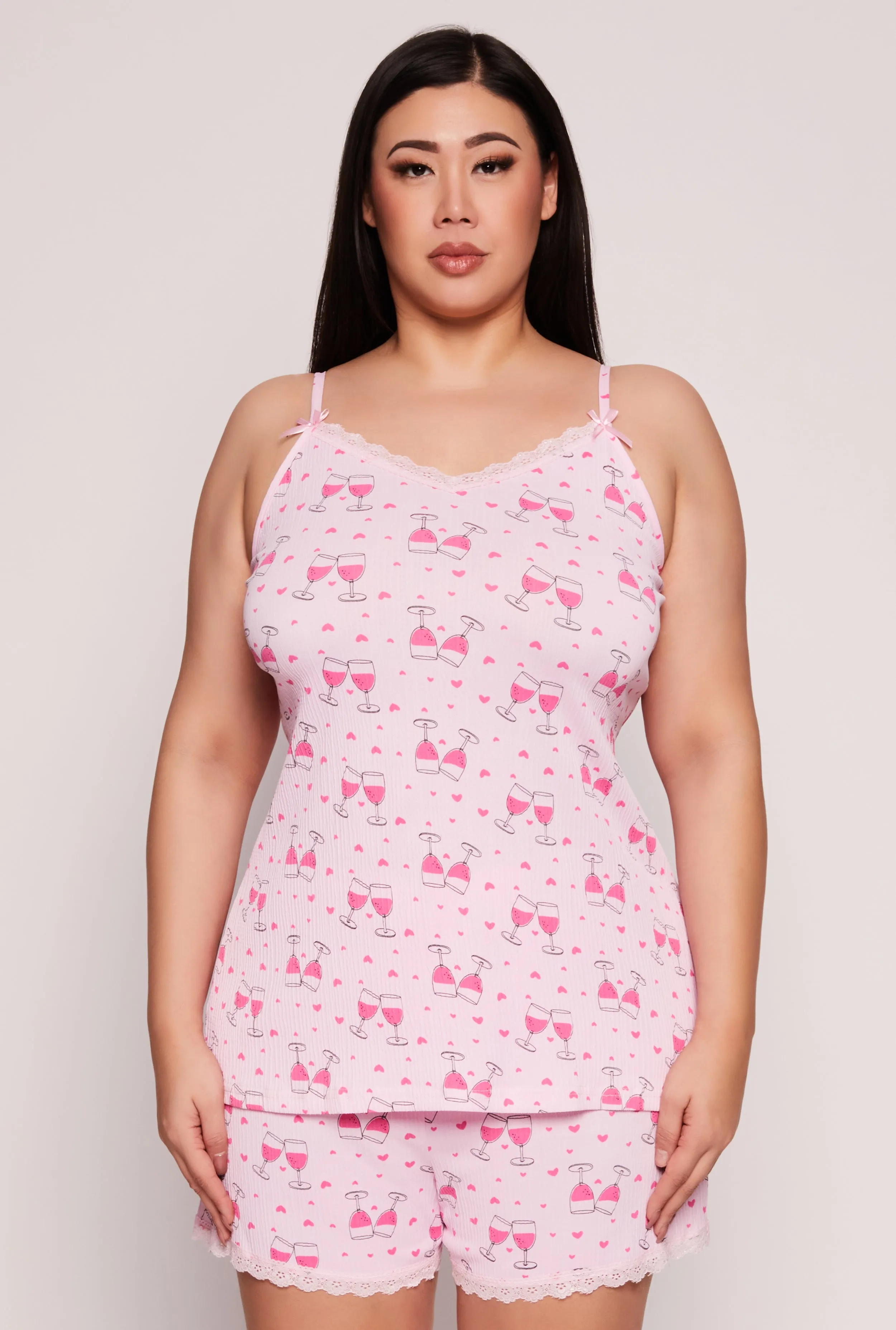 Plus Size Wine Glass Graphic Pajama Cami and Shorts sold by Rainbow