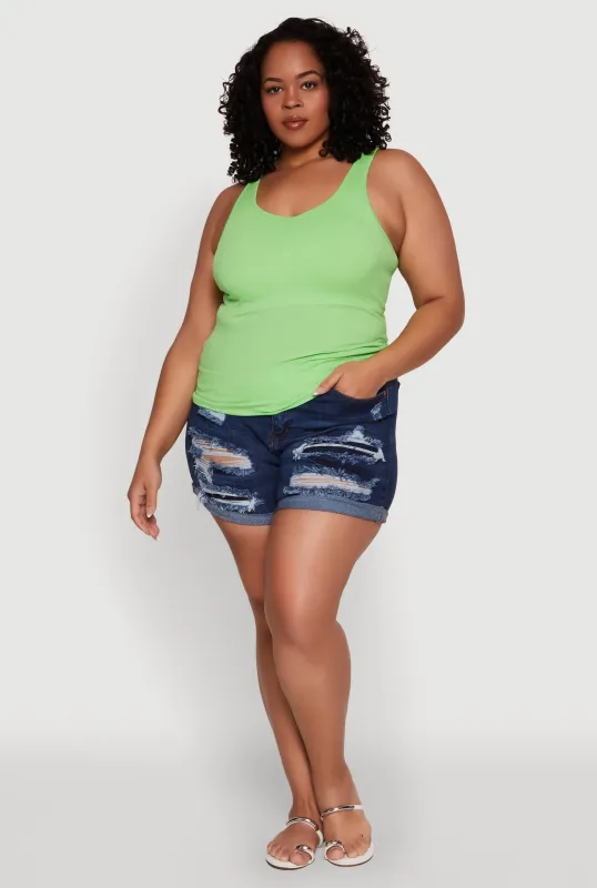 Plus Size Ribbed Knit Seamless Tank Top sold by Rainbow