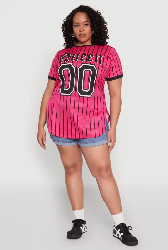 Plus Size Striped Queen Graphic Baseball Tee sold by Rainbow