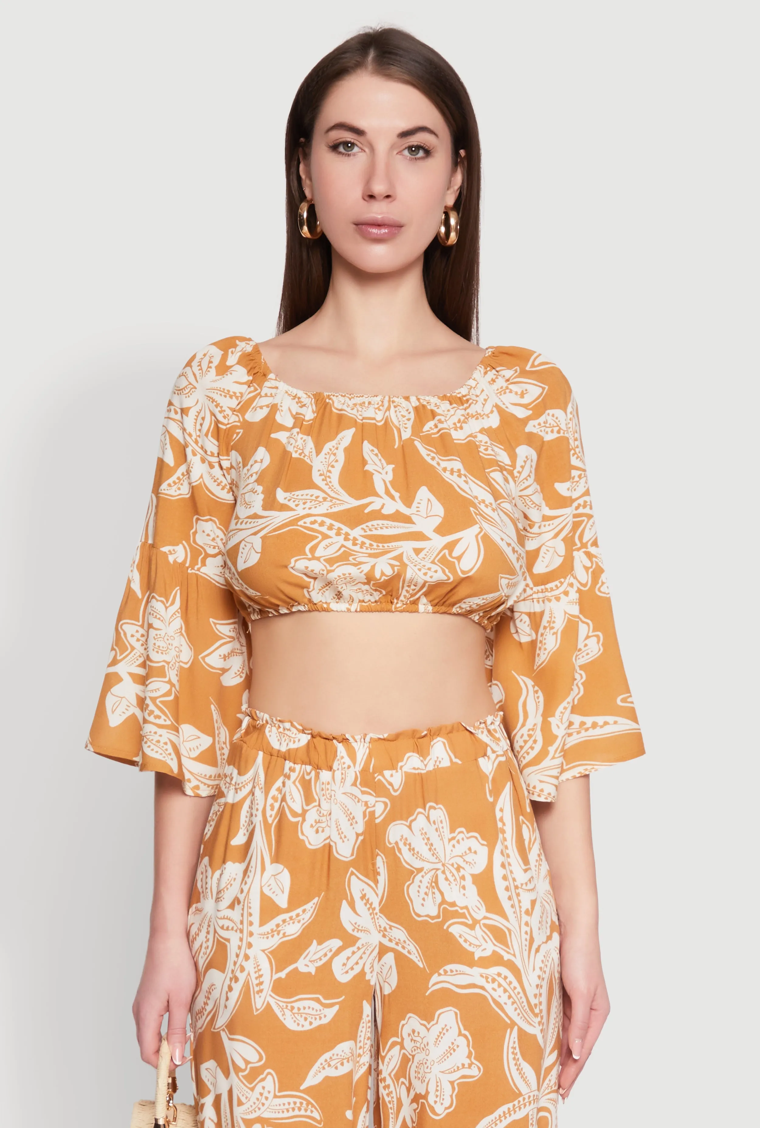 Spoon Jeans Boat Neck Bell Sleeve Crop Top sold by Rainbow