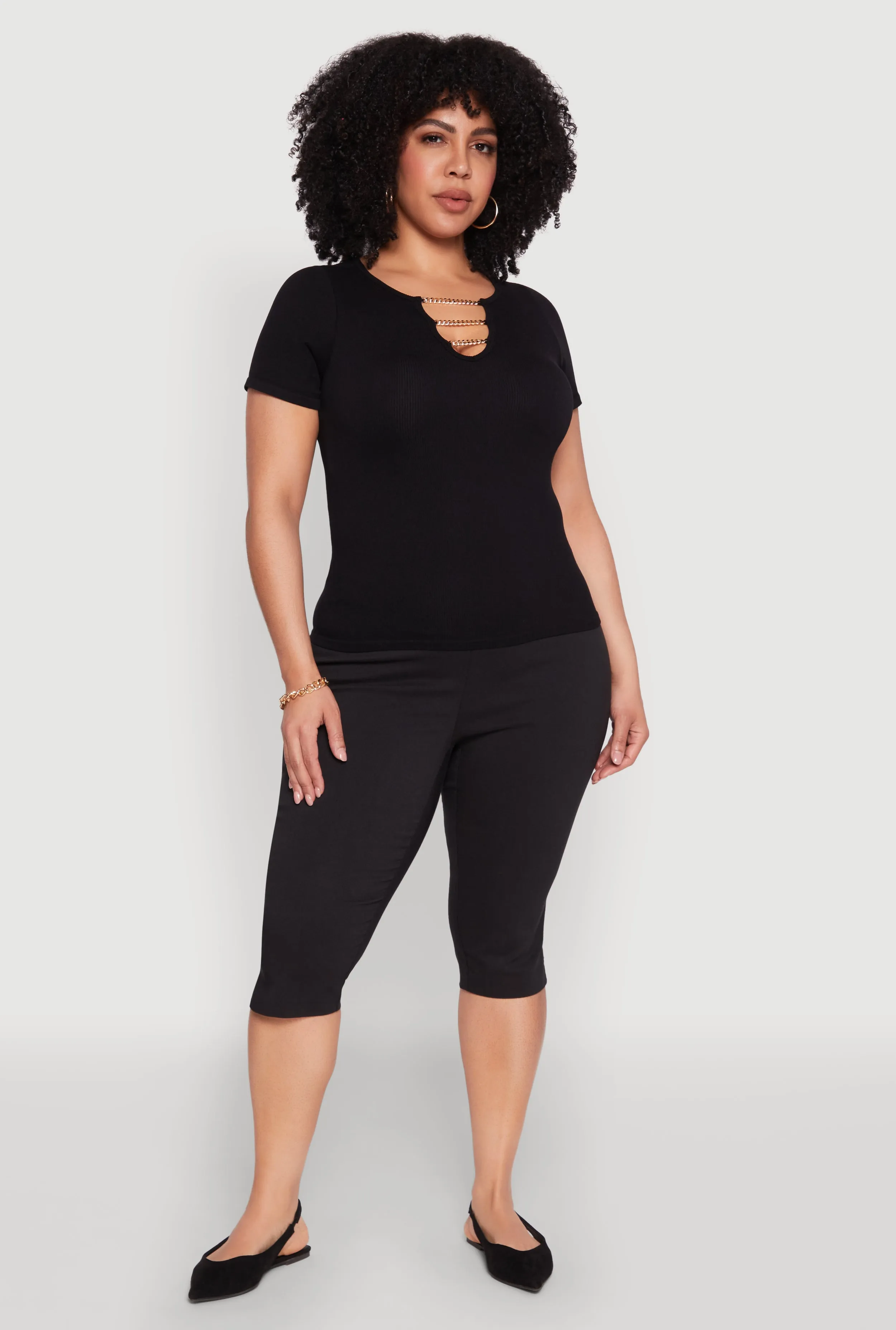 Plus Size Seamless Rib Knit Chain Keyhole Tee sold by Rainbow